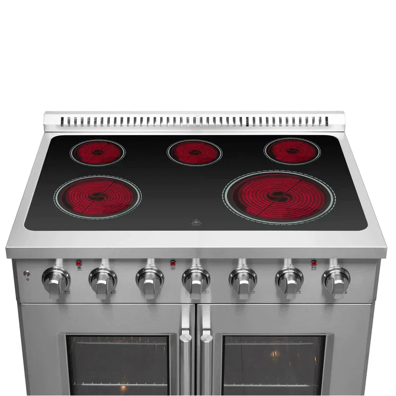 FORNO Galiano 36 Inch Stainless Steel French Door Electric Range with Convection Oven - FFSEL6917 36 | Perfect for Modern Kitchens, Baking & Family Cooking