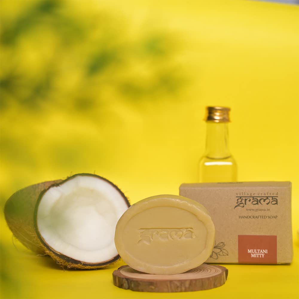 Grama Handcrafted Multani Mitti Clay Soap for Glowing Skin - Pack of 2 | Natural Face & Body Cleanser for Acne, Oil Control & Brightening | Perfect for Daily Skincare Routine