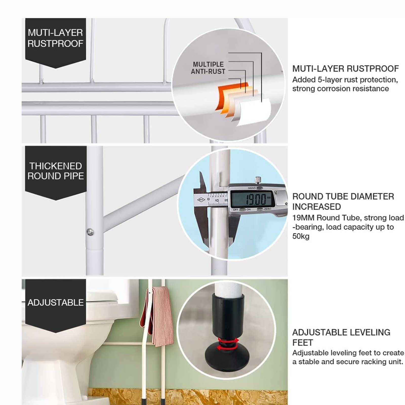 3-Tier White Bathroom Shelf Space Saver | Over The Toilet Storage Organizer | Freestanding Bathroom Cabinet with Shelves | Small Space Bathroom Organization | Easy Assembly & Cleaning | Perfect for Towels, Toiletries & Cosmetics Storage