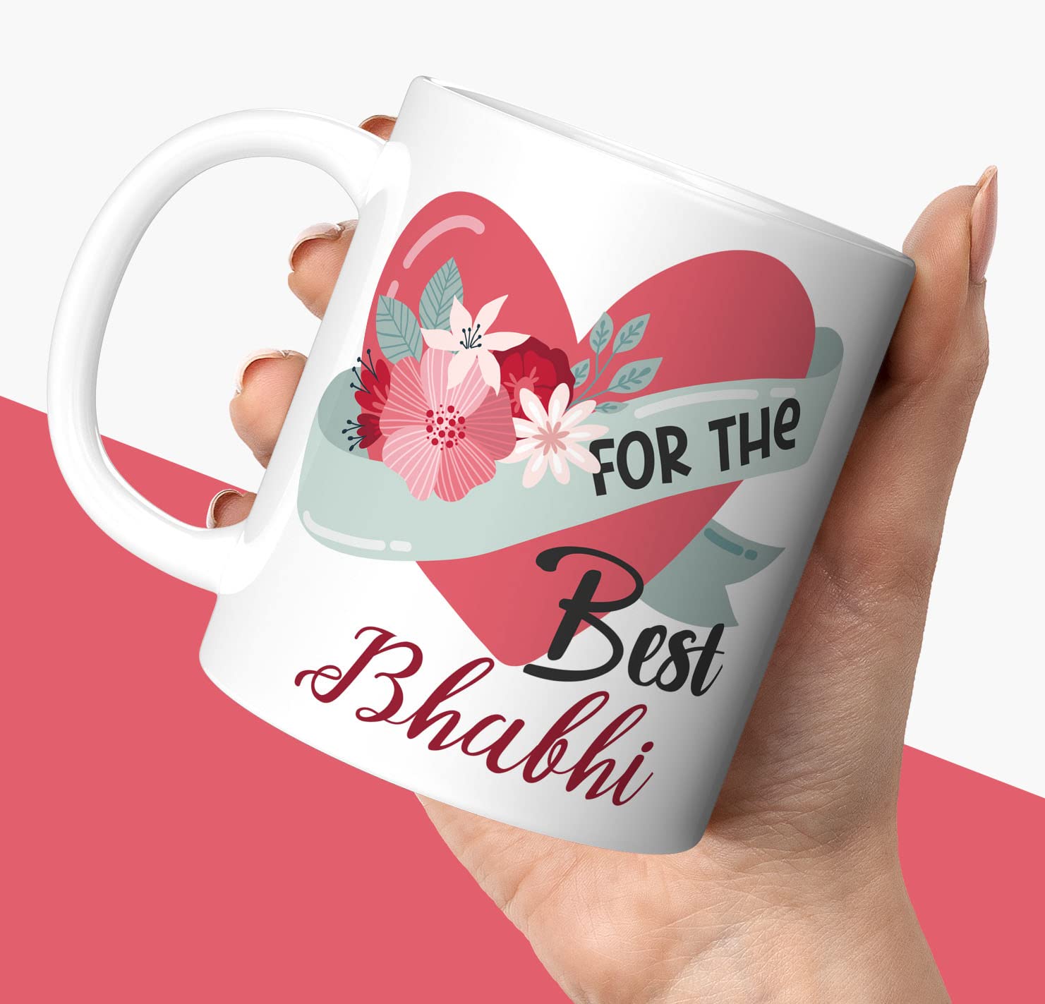NH10 DESIGNS White Printed Mug with Family Name & Quote - Perfect Bhabhi Birthday & Anniversary Gift - Ceramic Coffee Tea Cup for Home, Office & Special Occasions (FTBWM 14)