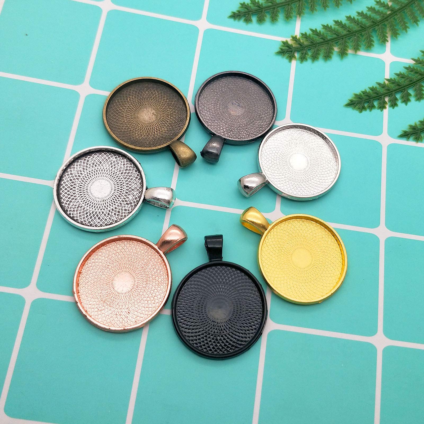 40pcs Round Bezel Pendant Trays for Jewelry Making - 8 Color DIY Craft Bezel Blanks (25mm/0.98inch) - Perfect for Photo Pendants, Resin Charms & Handmade Necklace Making
