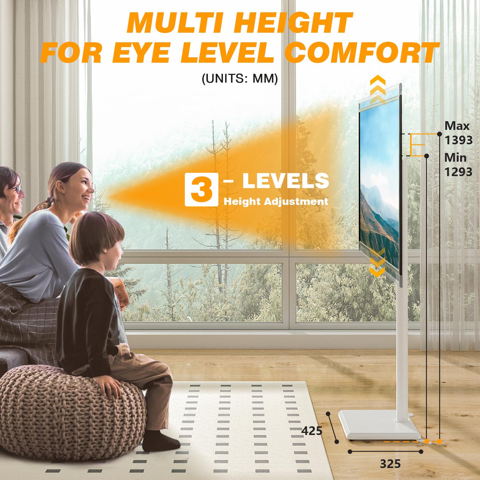 Adjustable TV Floor Stand for 32-55 Inch TVs - Tall Corner TV Stand with Swivel & Height Adjustment, Max VESA 400x400mm, Supports up to 40kg - Perfect for Living Rooms, Bedrooms & Home Theaters