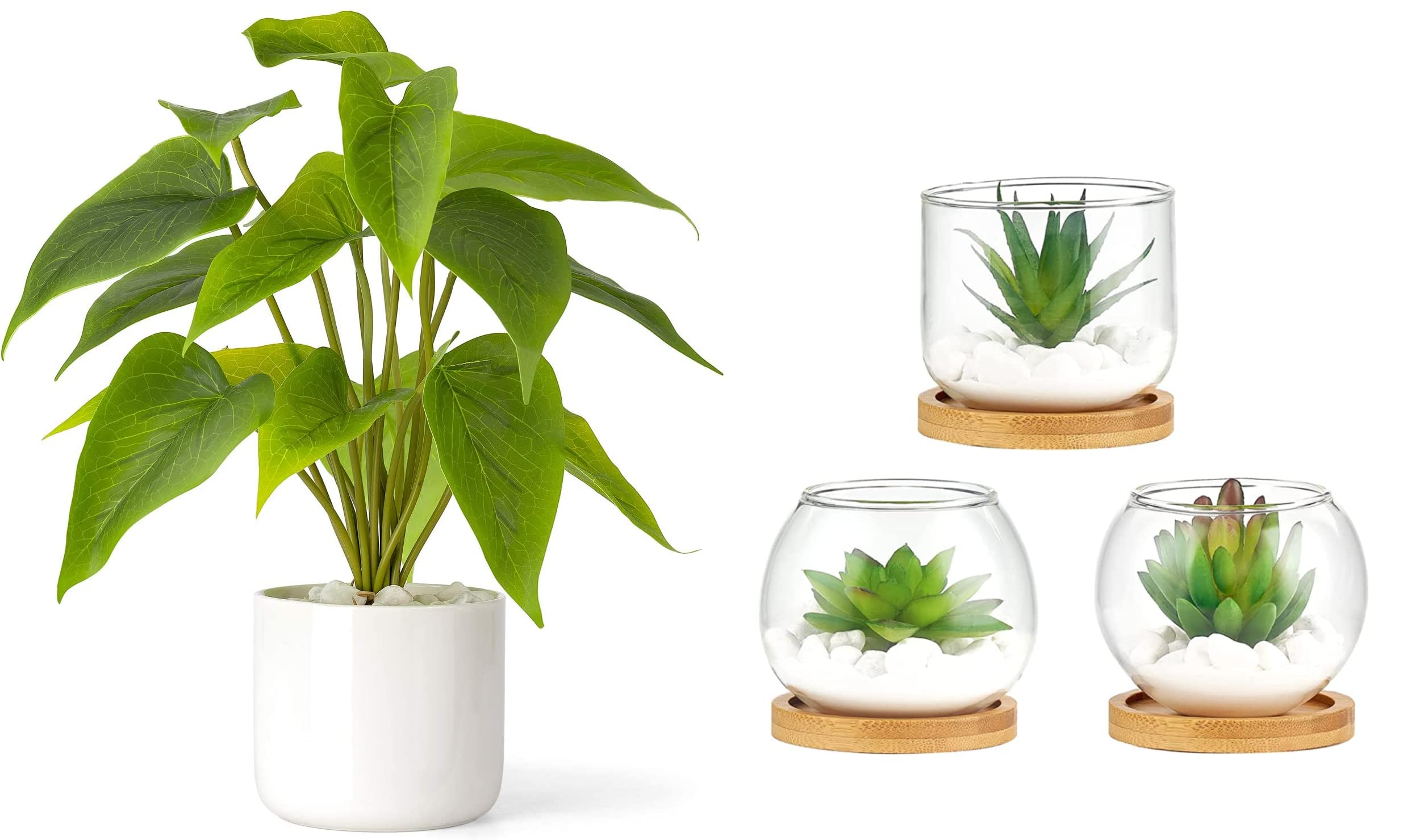Artificial Potted Plants for Home Decor - Modern Fake Green Plants in Pots for Indoor Office Desk, Living Room, Bedroom & Bathroom Decor - Perfect Gift for Women