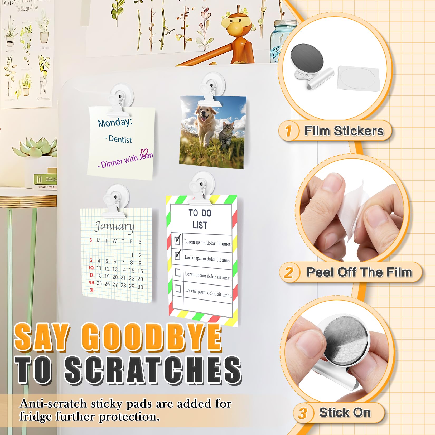 12 Pack Heavy Duty Magnetic Clips - Colorful No-Scratch Refrigerator Magnets with Strong Hold for Fridge, Office & Classroom - Perfect for Displaying Photos, Notes, Recipes & Teaching Materials (White)