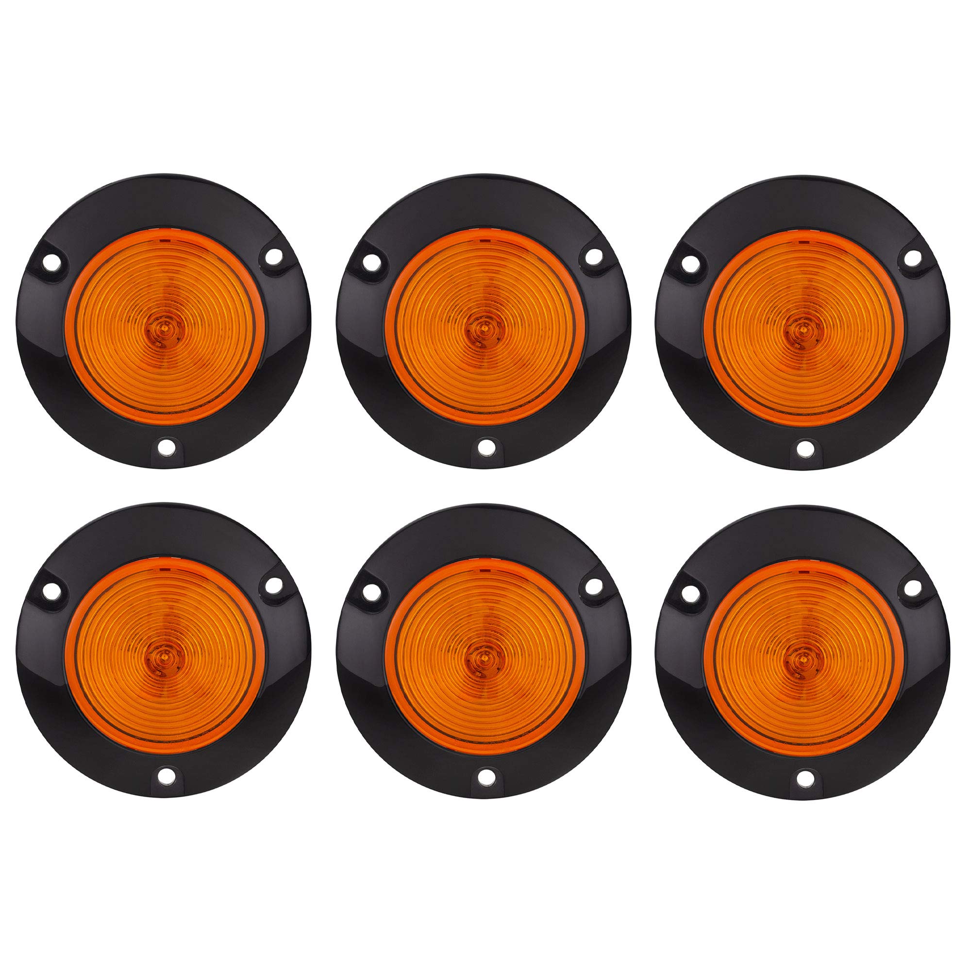Amber 2 Inch Round Surface Mount LED Clearance Lights with Black Bezel - 6 Pack Kit for Trucks, Trailers & RVs | Durable Marker Lights for Night Driving Safety