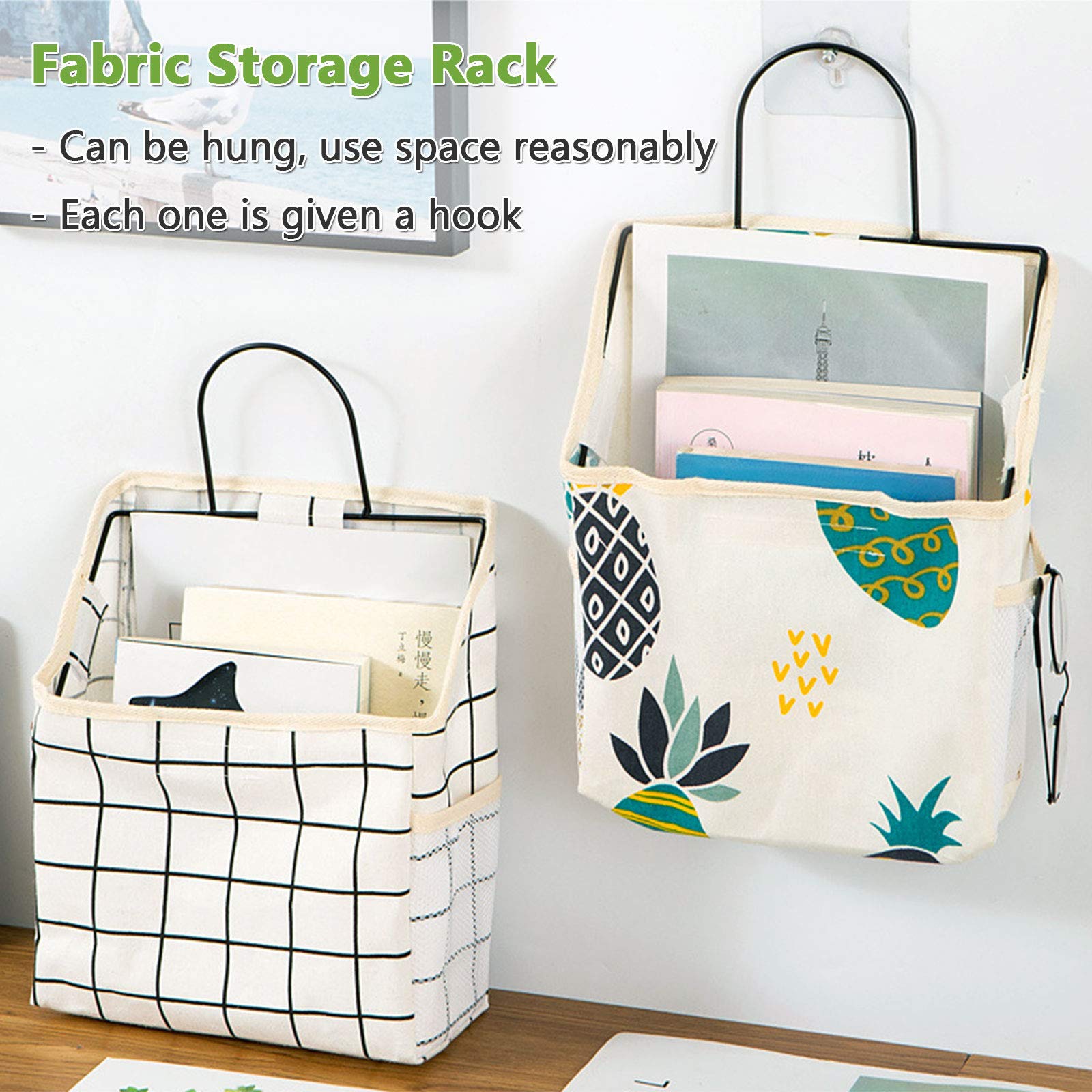 2-Pack Over The Door Hanging Storage Organizer - Cotton Linen Fabric Hanging Pocket Baskets for Closet, Bedroom & Bathroom | Space-Saving Storage Solution for Towels, Toys & Accessories
