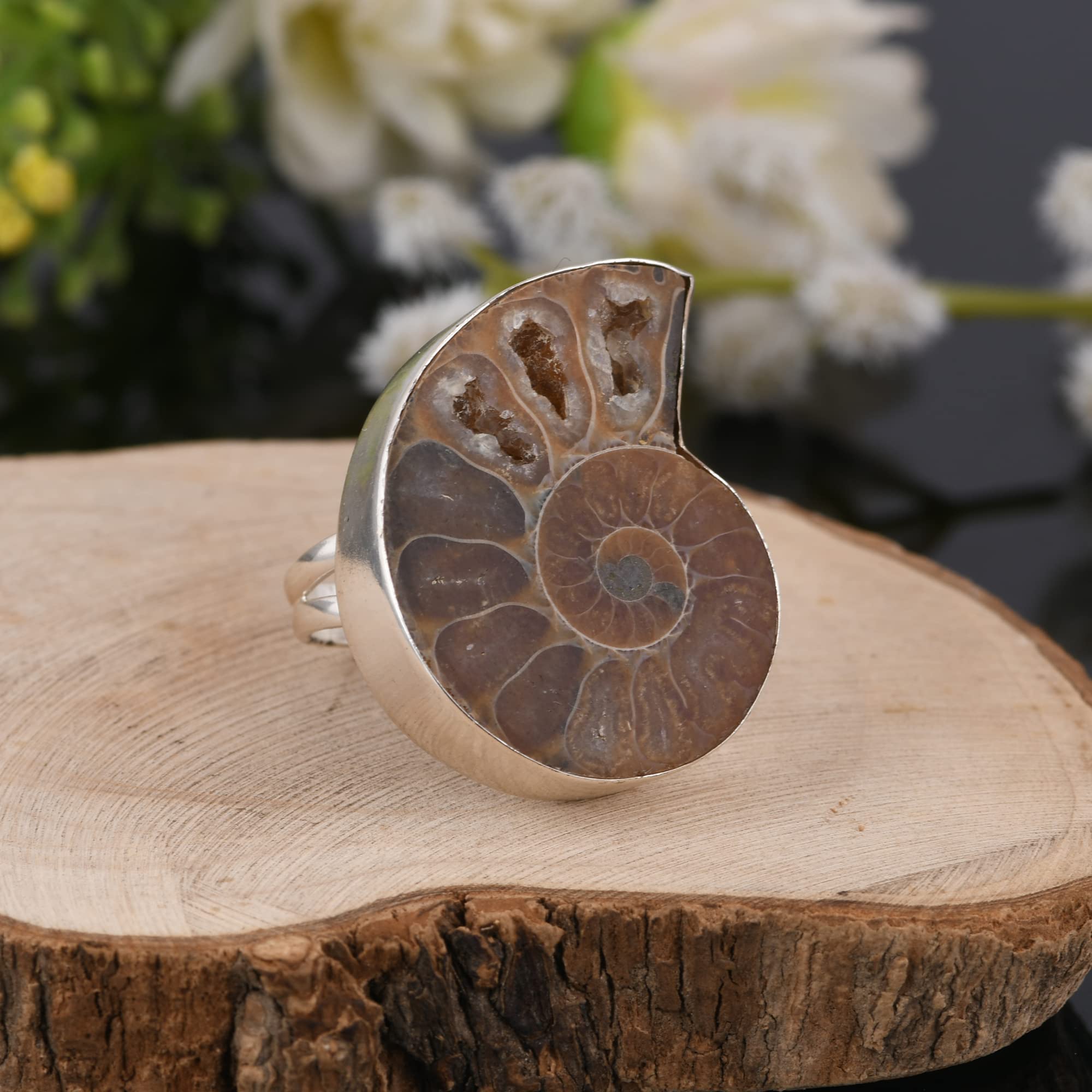 PANOPLY Ammonite Solid 925 Sterling Silver Ring for Women - Elegant Jewelry Gift for Mom, Wife, Girlfriend - Perfect for Birthday, Anniversary, Wedding & Christmas - Size 9.5 - Ideal for Everyday Wear & Special Occasions