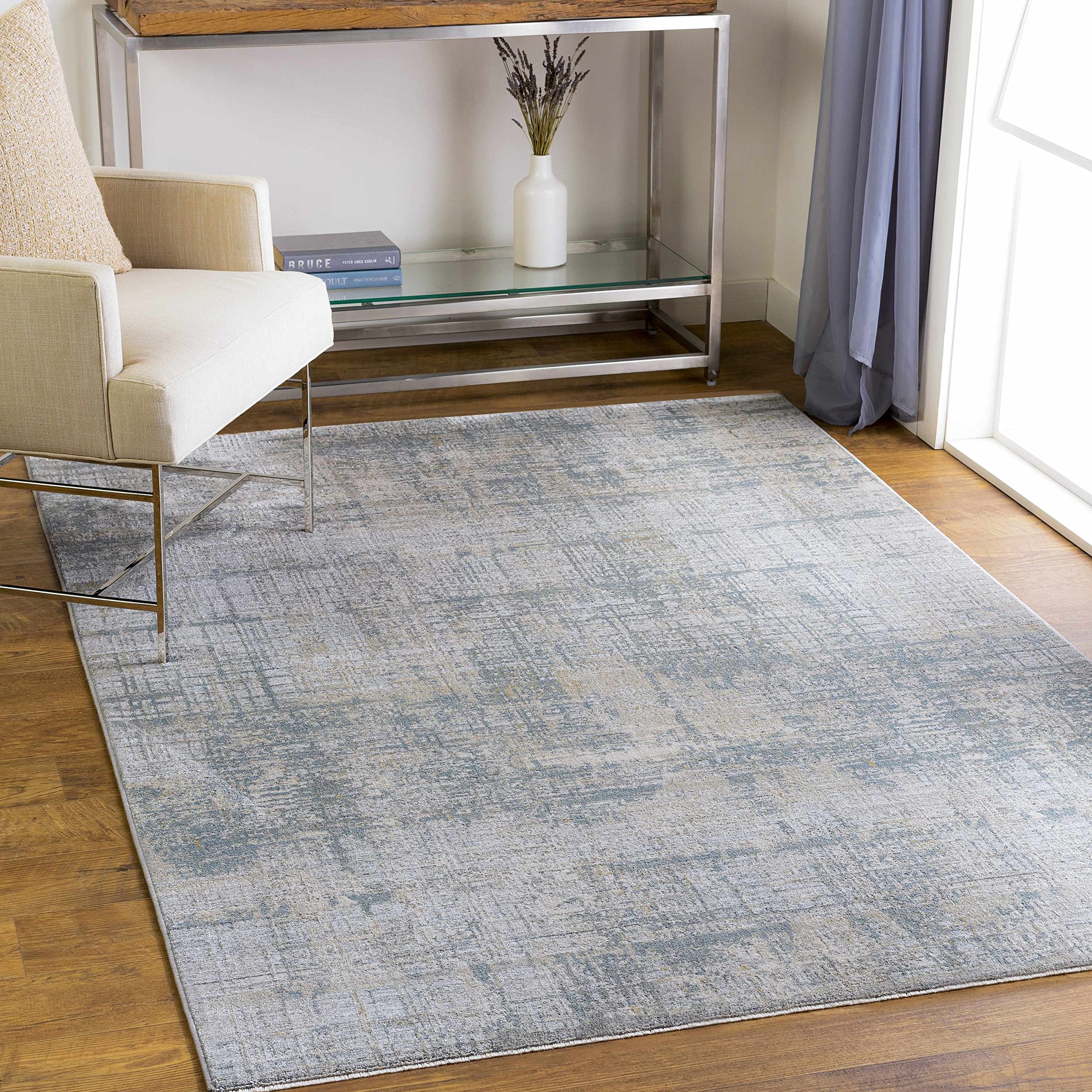 Hauteloom Fallin Modern Area Rug for Living Room and Bedroom - Soft Gray & Green Round Carpet 7'10