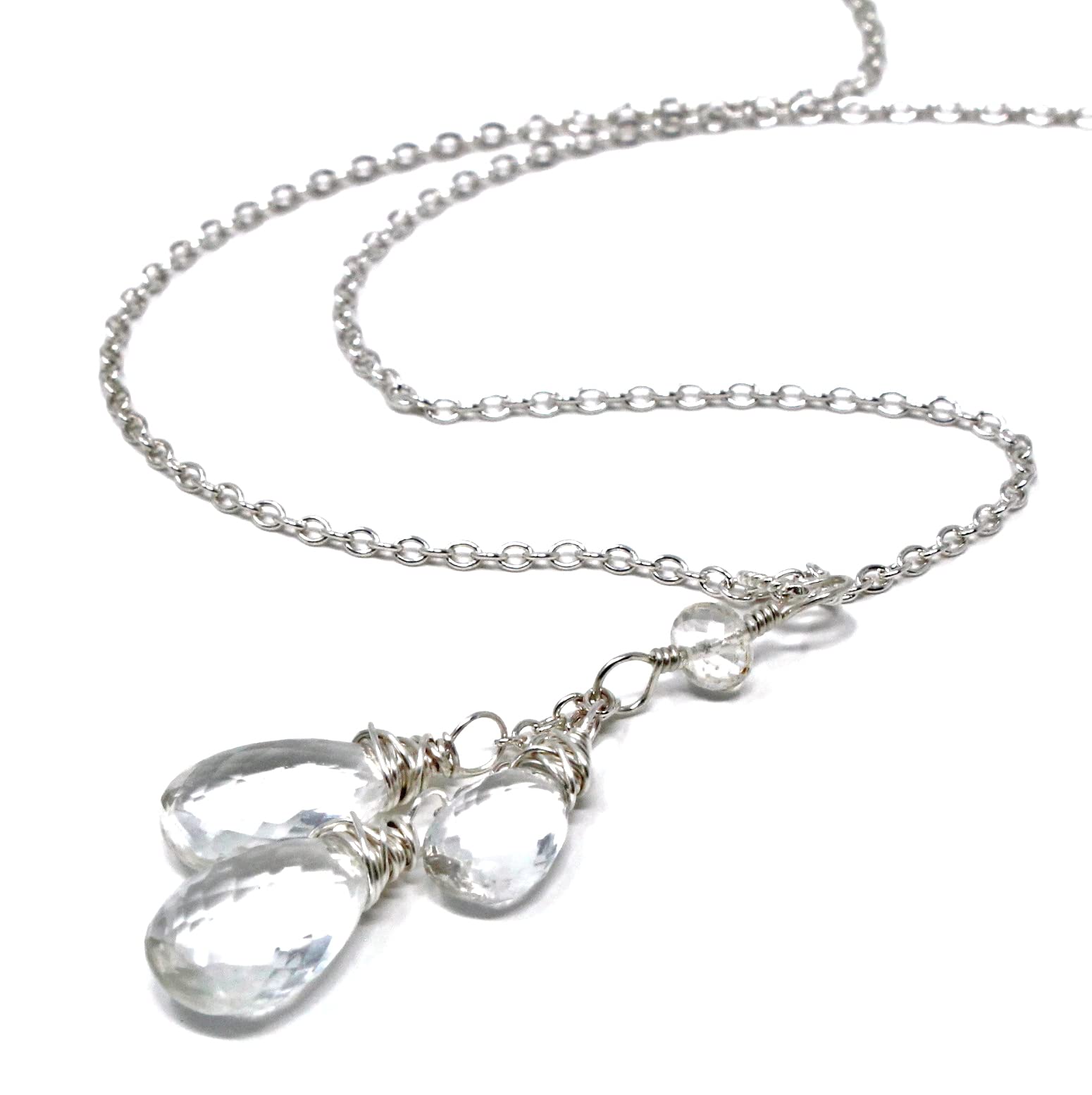Crystal Quartz Necklace with Waterfall Teardrop Pendant - Sterling Silver Jewelry by Aerides | Elegant Gift for Women, Perfect for Weddings & Special Occasions