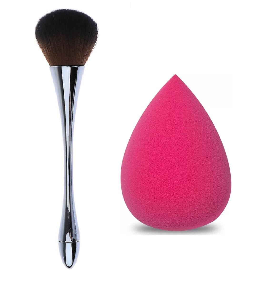 Beautiflame Makeup Sponge & Nail Art Dust Silver Brush Set - 2 Pack Fluffy Portable Powder Brushes for Women | Perfect for Professional Makeup Application & Nail Art Design