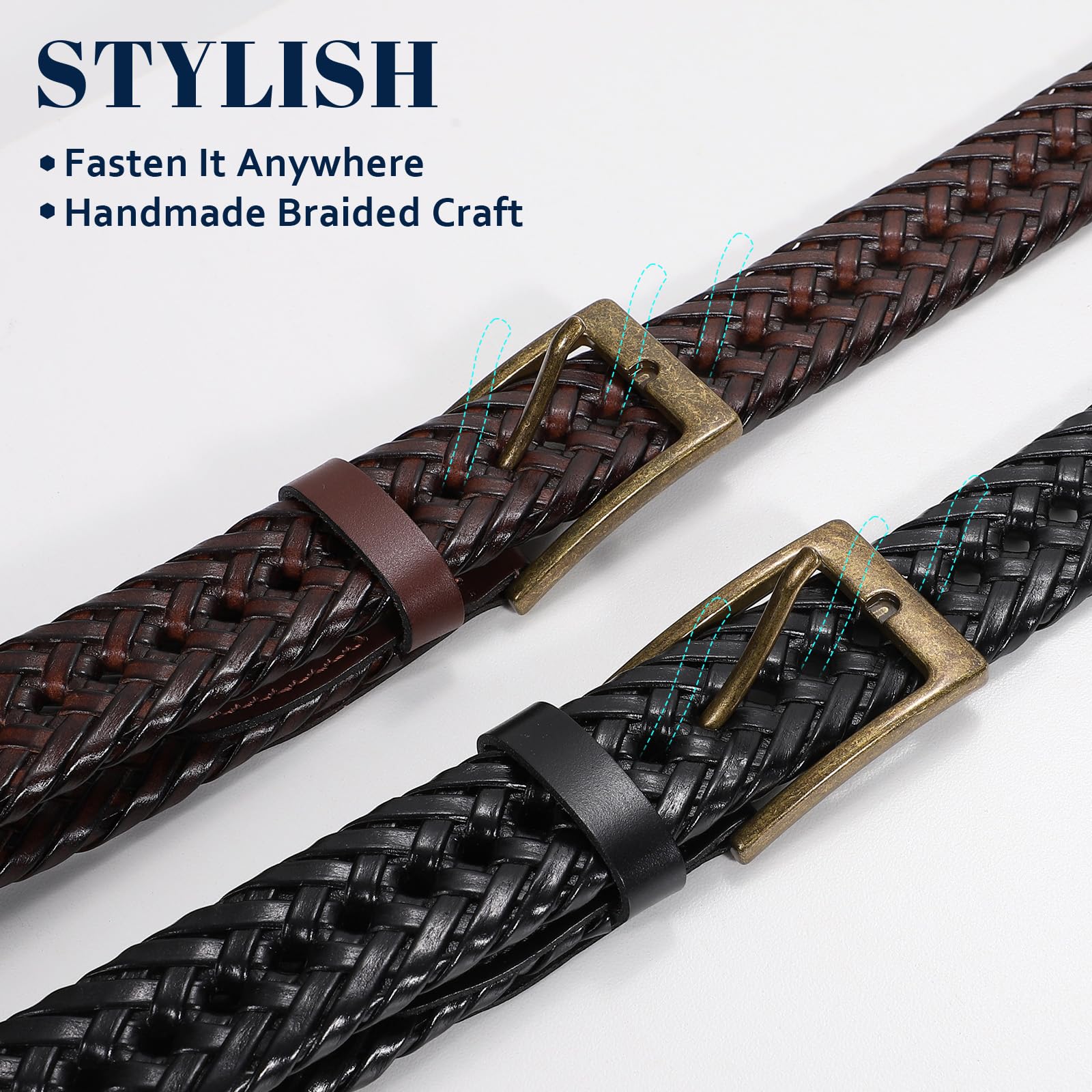Braided Leather Belt for Men - Handwoven Genuine Leather with Alloy Buckle - Casual, Jeans & Golf Wear - Perfect Gift for Dad, Husband & Boyfriend (Office, Date Night, Outdoor Activities)