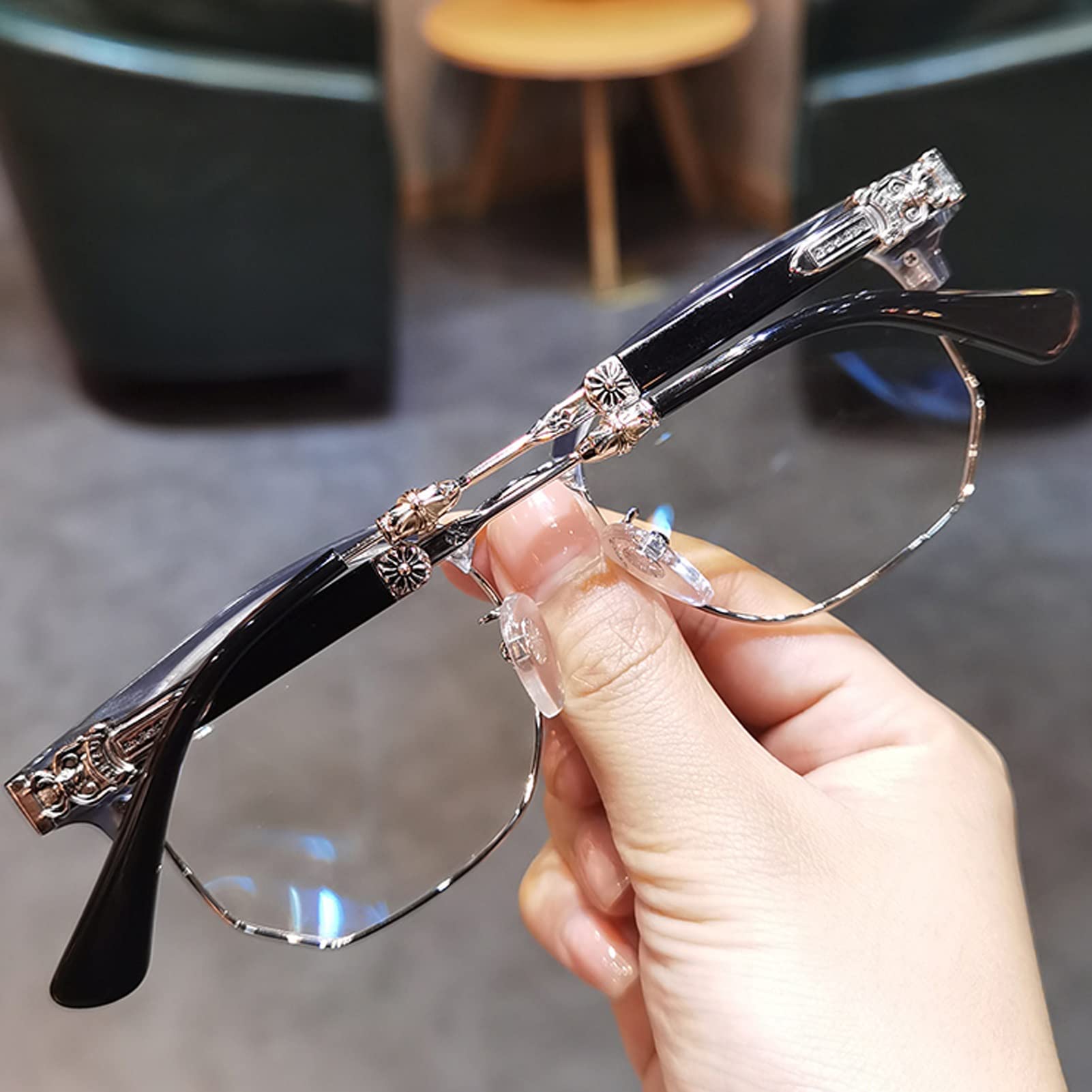 Blue Light Blocking Retro Reading Glasses - Stylish Computer & Gaming Readers with Rhinestone (Silver, 0.5X) - Perfect for Screen Time, Reading & Digital Eye Strain Relief