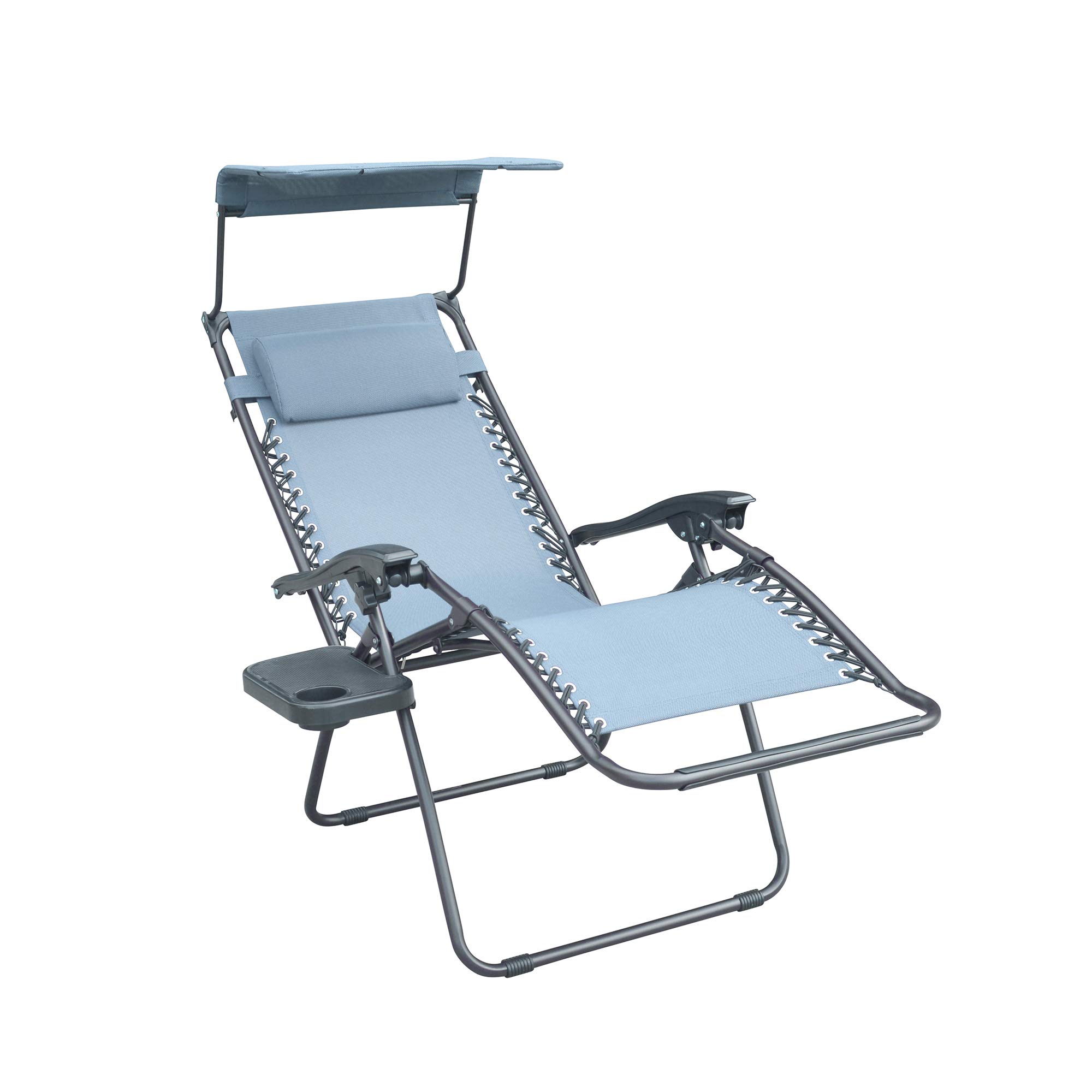 Jeco GCS17 Bonnie Zero Gravity Reclining Chair with Adjustable Sunshade Pillow & Built-in Drink Holder - Portable Outdoor Lounge Chair for Patio, Beach, Camping, Poolside Relaxation - Gray