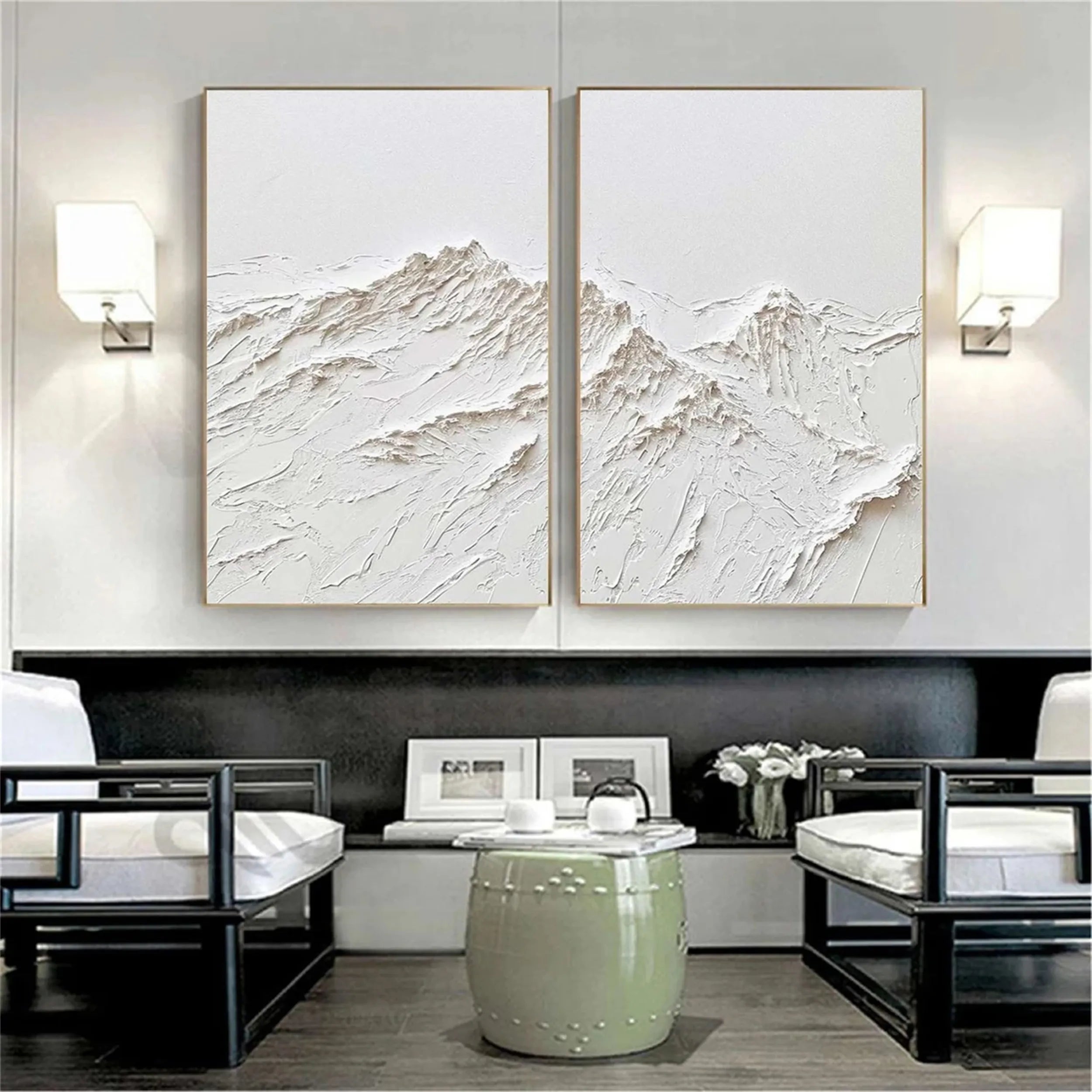 Minimalist Textured Plaster Art Paintings - Set of 2 Modern Wall Decor (#MM264) | Perfect for Living Room, Bedroom & Office Aesthetic