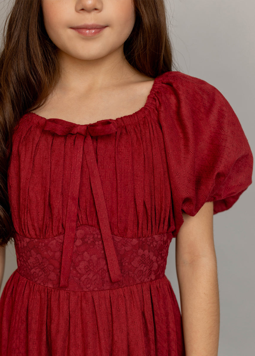 Casidy Women's Flowy Crimson Red Dress - Elegant A-Line Midi Dress for Casual Wear, Parties & Special Occasions