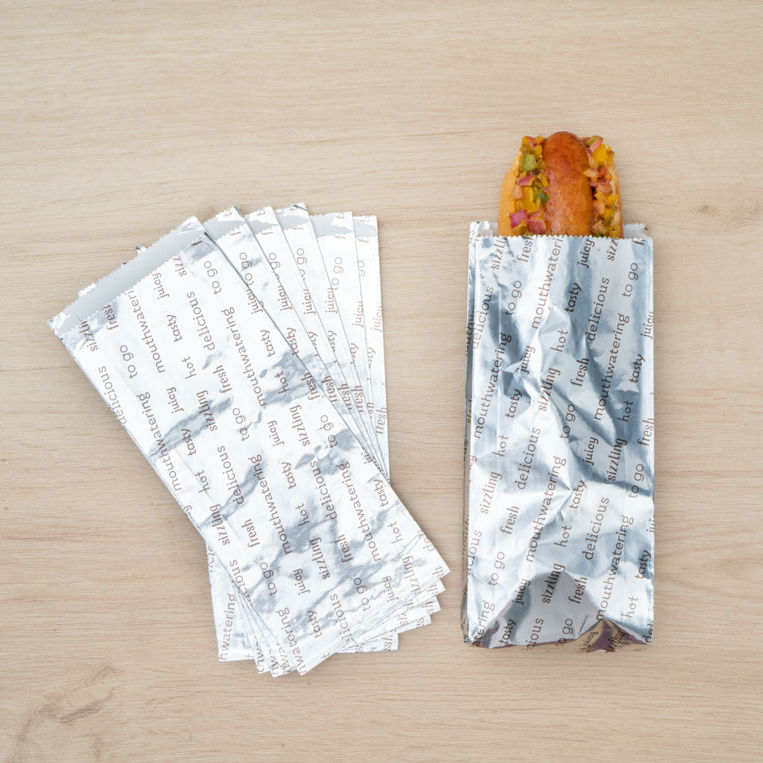 Eco-Friendly Small Hot Dog Foil Bags - 3 3/4 x 1 1/4 x 9 Inches, 100 Count Box - Perfect for Food Trucks, Concession Stands & Party Snacks