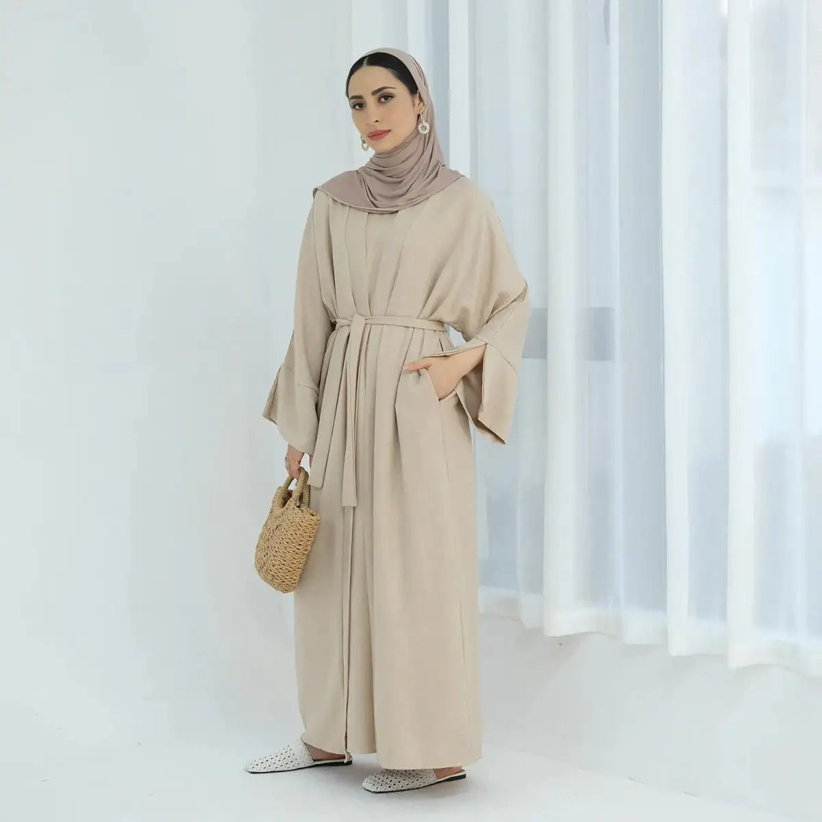 Modest Fashion 2 Piece Open Abaya Dress Set with Inner Sleeveless Dress - Islamic Prayer Outfit for Women, Eid & Special Occasions
