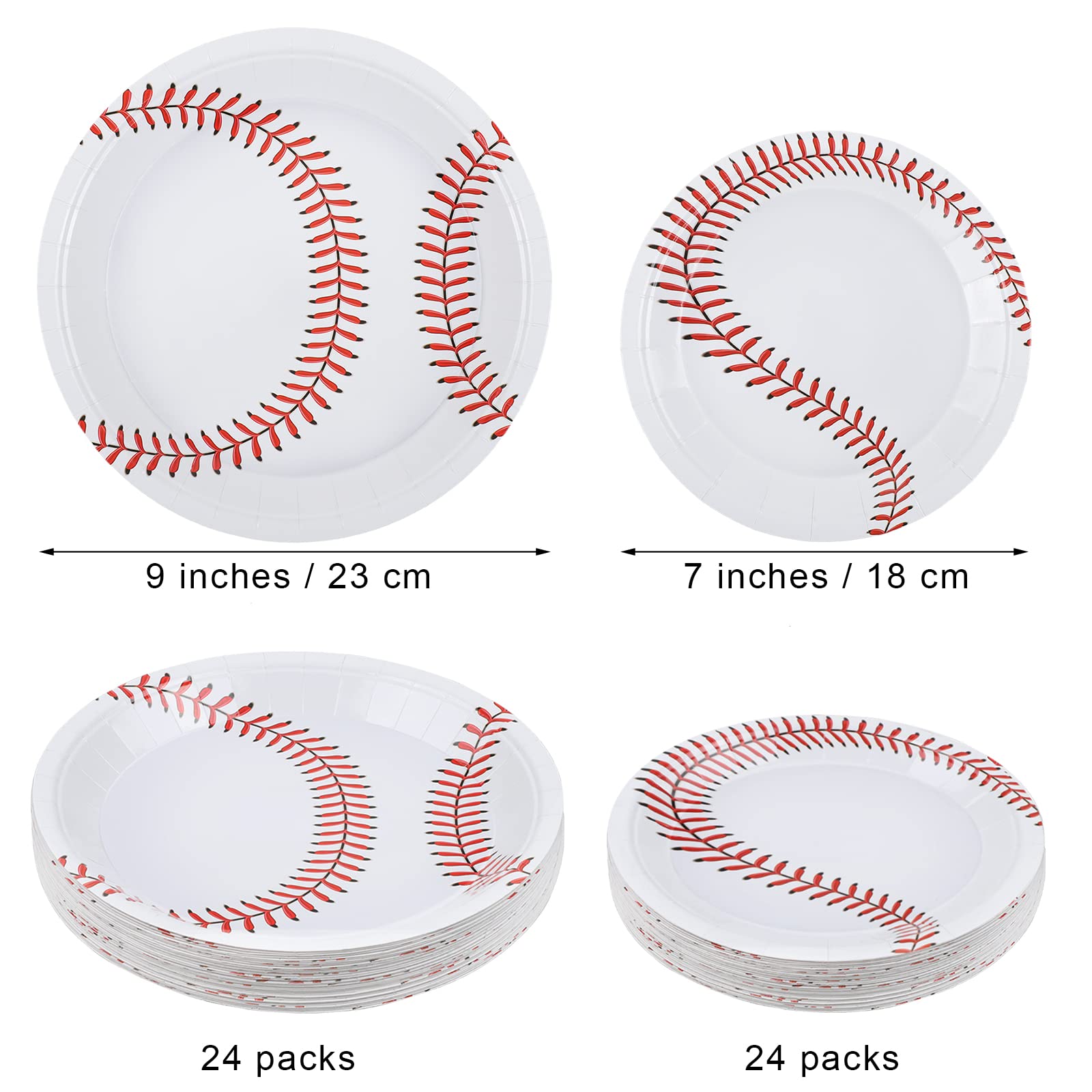 Durony 48 Pack Baseball Themed Paper Plates - 9 Inch & 7 Inch Round Disposable Party Plates for Game Day, Birthday Parties, BBQs & Sports Events