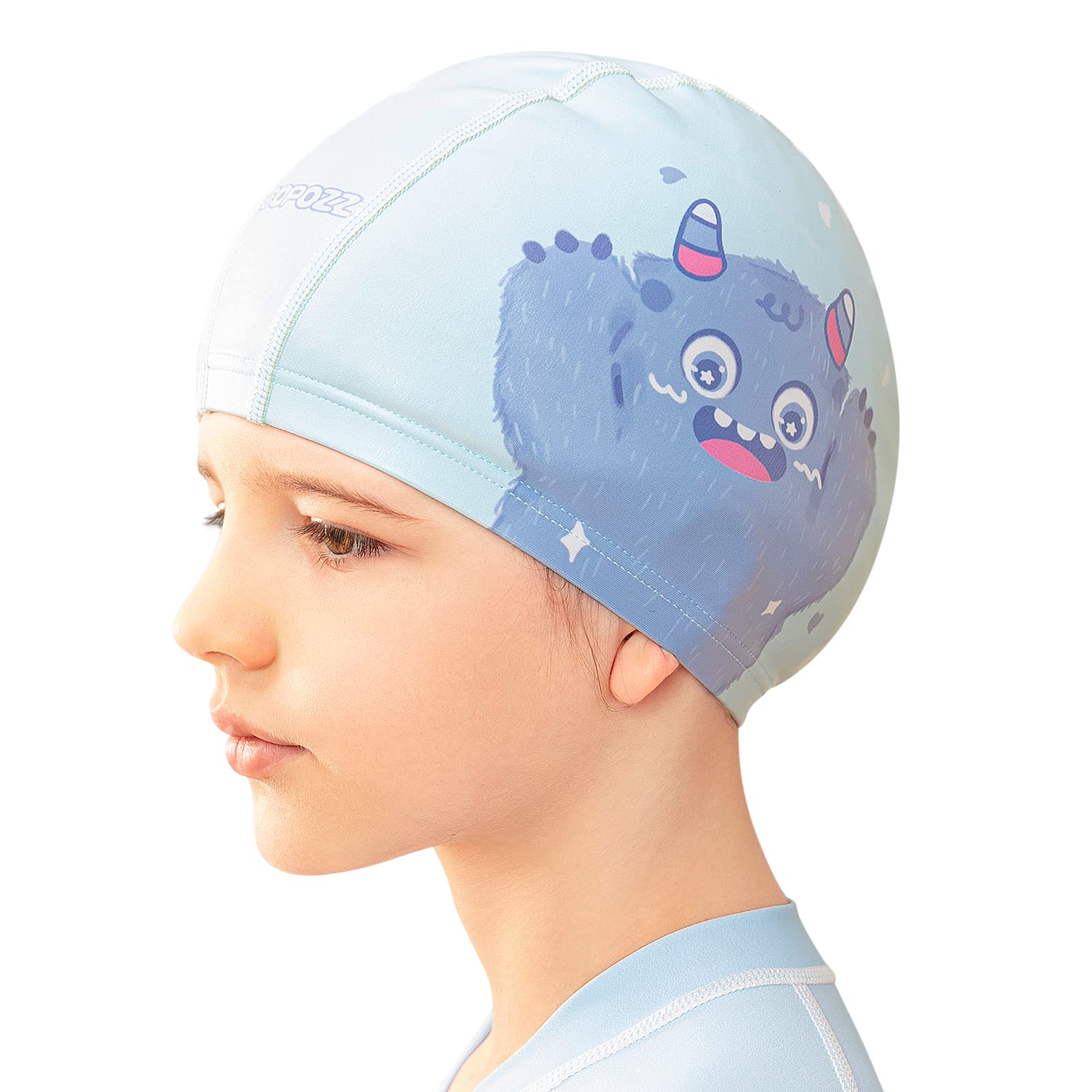 COPOZZ Quick Dry Spandex Swim Caps for Kids Age 5-12 - Stretchable Swimming Hats for Boys & Girls with Long or Short Hair - Perfect for Pool, Beach & Water Sports Activities