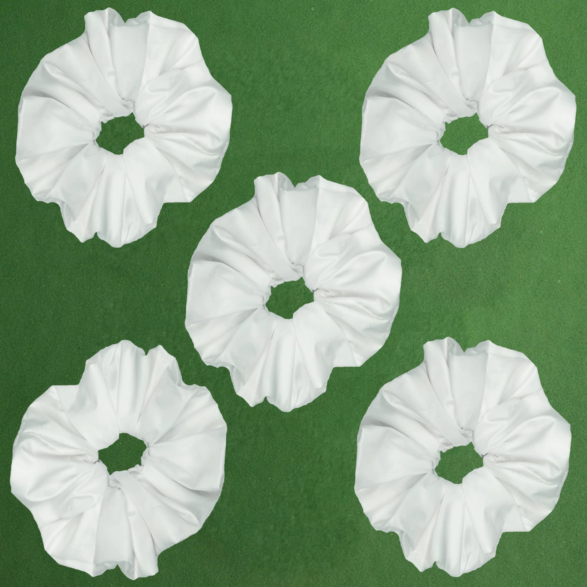 Waterproof Hair Scrunchies 5-Pack - Shiny White Elastic Hair Ties for Swimming, Workouts & Everyday Use