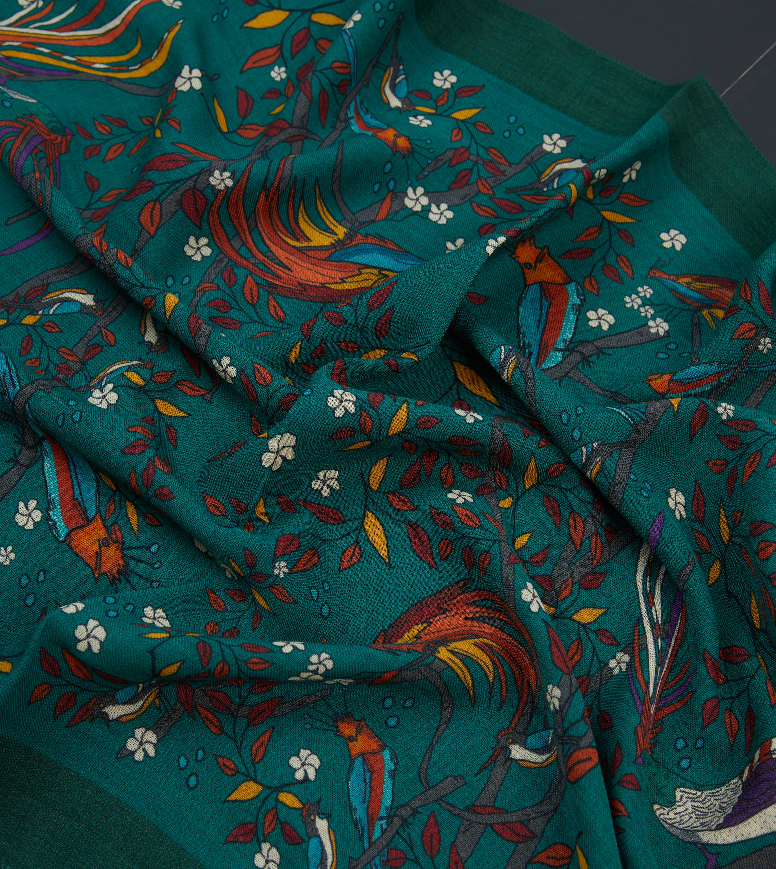 Stylish Green Birds of Paradise Print Wool Scarf - Soft Winter Fashion Accessory for Women - Perfect for Cold Weather, Office Wear & Holiday Outfits
