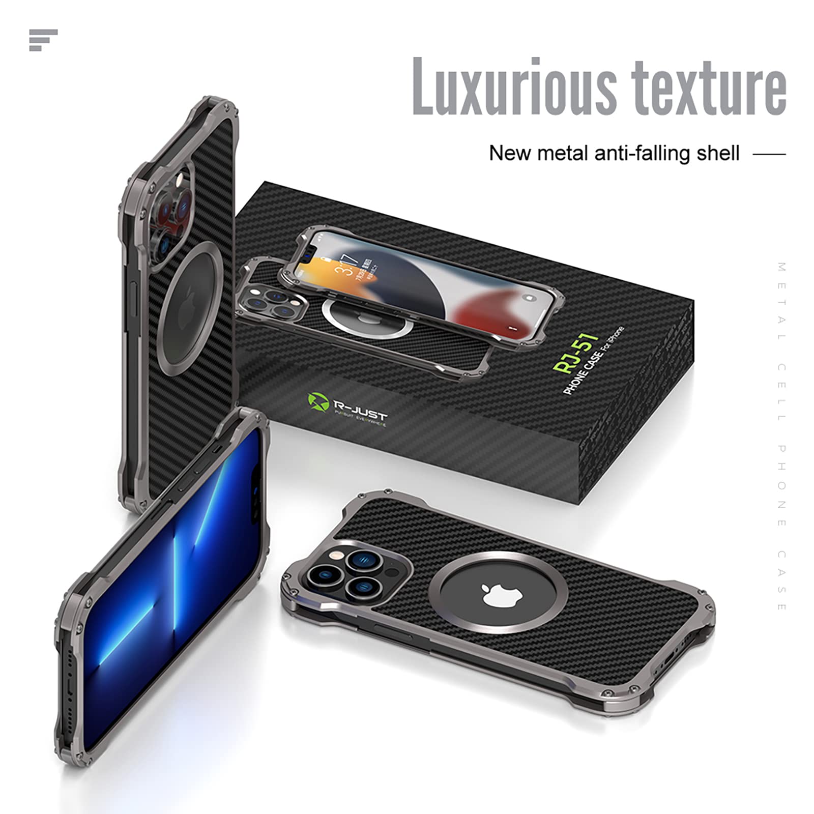 Shockproof iPhone 13 Pro Case with Heat Dissipation - Aluminum Alloy & Carbon Fiber Bumper Cover, Drop-Proof Armor Protection, Magsafe Charger Compatible & Lens Protector | Perfect for Outdoor Adventures, Work & Daily Use