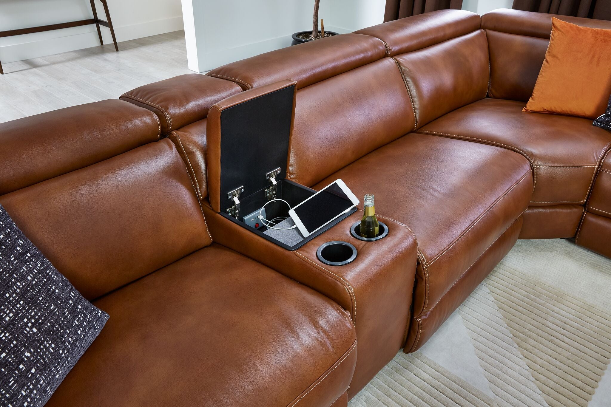 Corsica 6-Piece Dual Power Reclining Sectional Sofa Set in Brown Leather - Perfect for Living Room, Home Theater & Family Gatherings