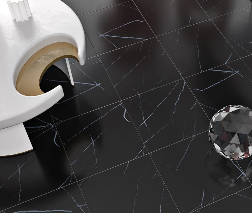 Premium Black Marble Peel and Stick Vinyl Floor Tiles - 12
