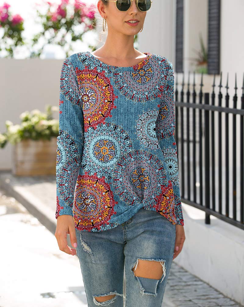 Women's Casual Long Sleeve Waffle Knit Shirt - Cute Twist Knot Loose Blouse for Fall & Winter | Perfect for Office, Date Night & Weekend Outfits