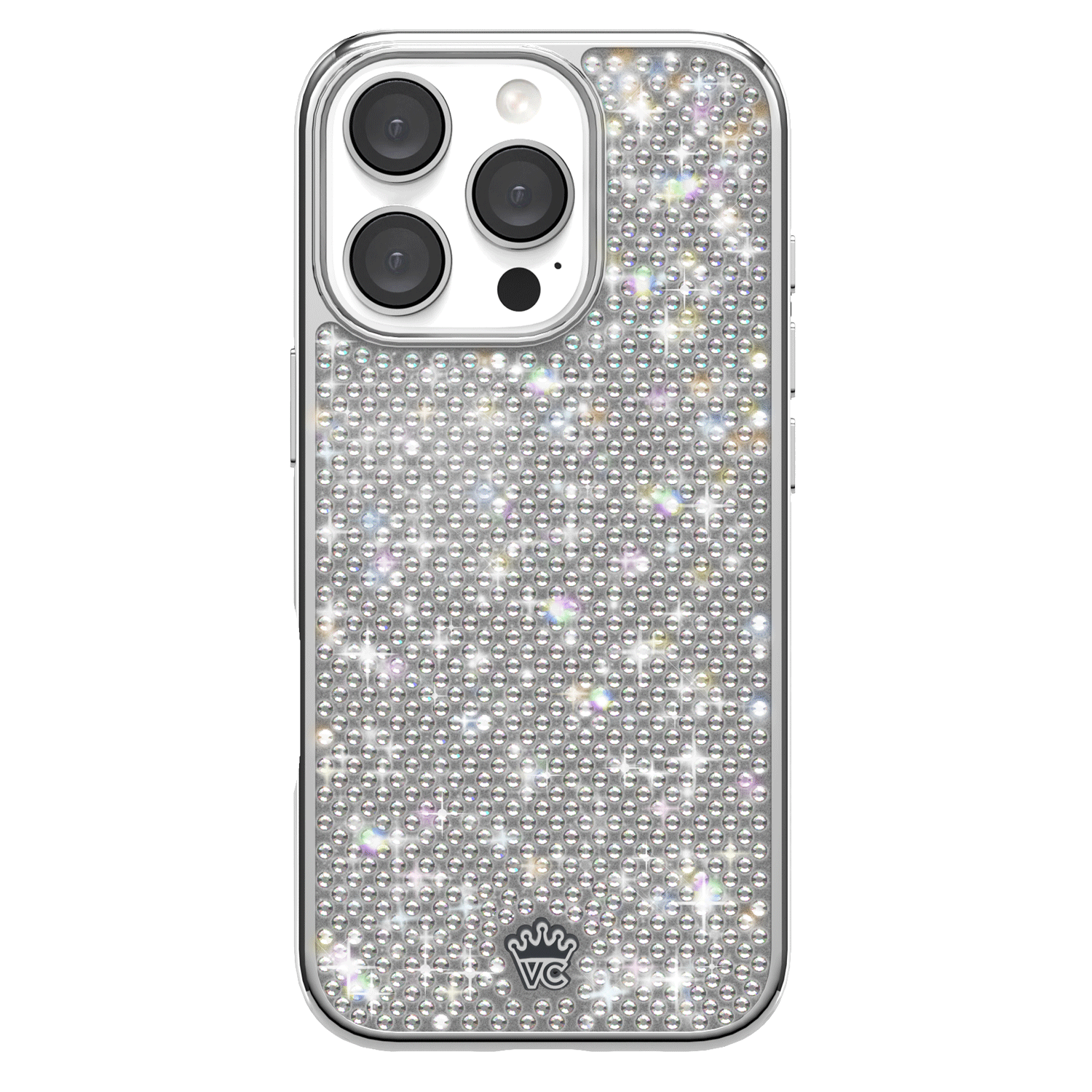 Luxury Chrome Caviar Crystals iPhone Case - Elegant Protective Cover for iPhone 13/14/15 Pro Max - Sparkling Rhinestone Design for Women & Girls - Perfect for Parties, Weddings & Special Occasions