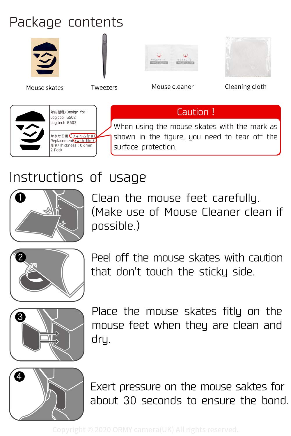 2 Sets Hotline Games Mouse Skates 0.6mm - Mouse Feet Pad Replacement for Razer DeathAdder - Smooth Gliding for Gaming & Office Use