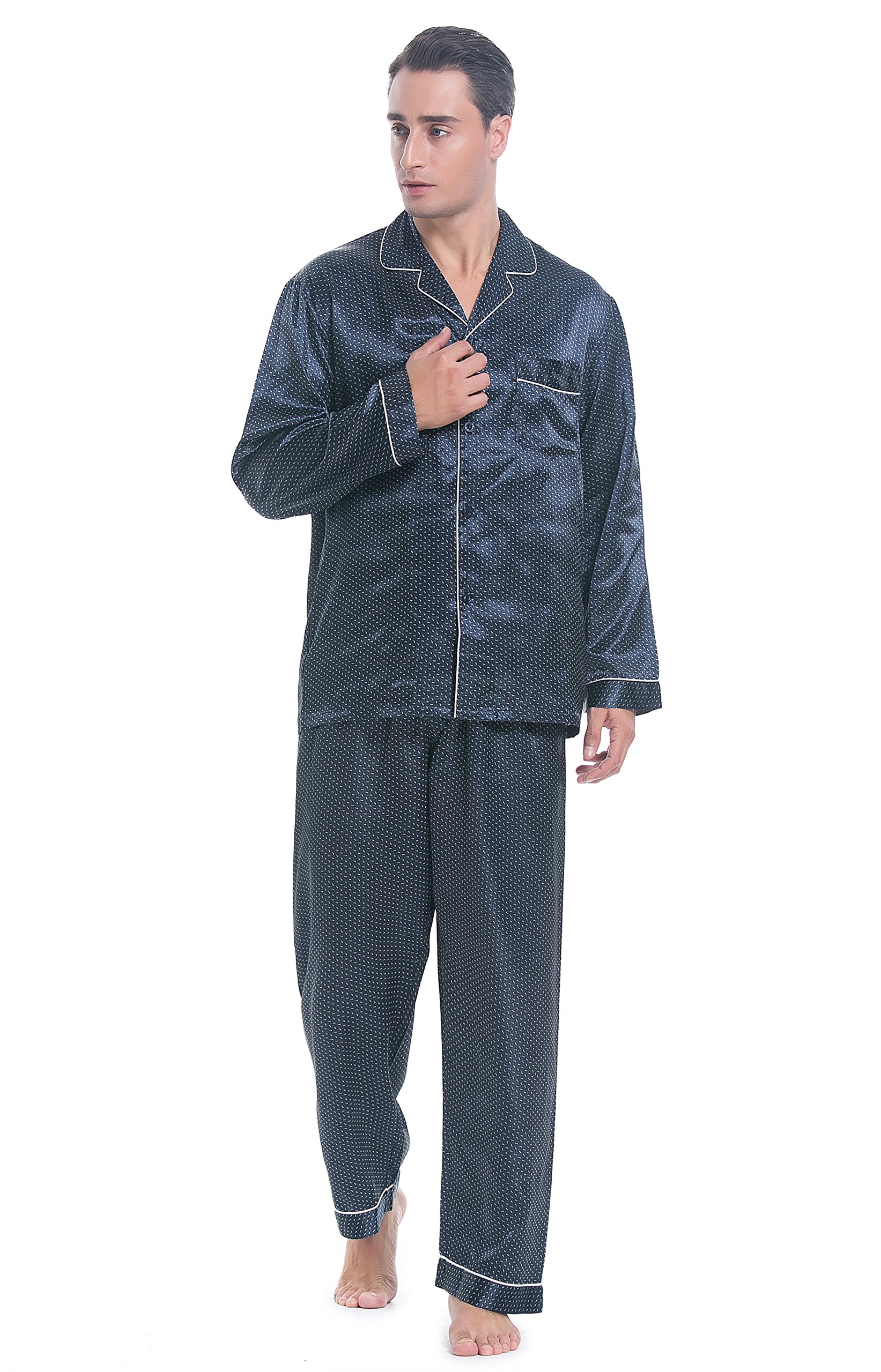 Lavenderi Men's Long Sleeve Silk Satin Pajama Set - Soft & Luxurious Sleepwear for Comfortable Nights - Perfect for Lounging, Relaxing & Gift Giving