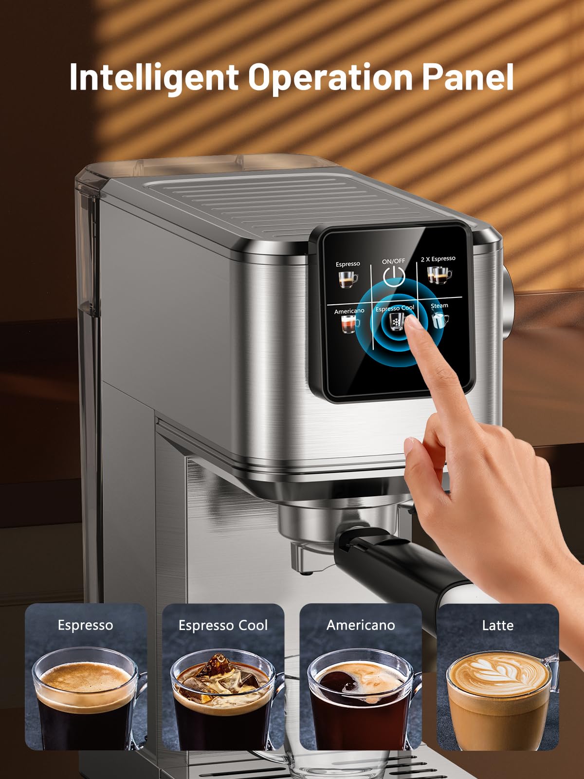 20Bar Professional Espresso Machine - Fast Heating Coffee Maker with Rapid Cold Brew & Milk Frother Steam Wand, 37oz Large Water Tank, Touch Screen Control - Perfect for Latte, Cappuccino, Iced Coffee at Home or Office - Ideal Gift for Coffee Lovers