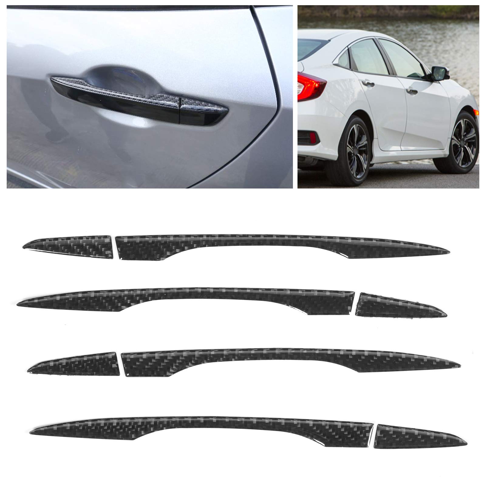 8Pcs Carbon Fiber Exterior Door Handle Cover for Honda Civic 2016-2019 - Durable Replacement & Scratch Protection - Perfect for Car Detailing & Customization