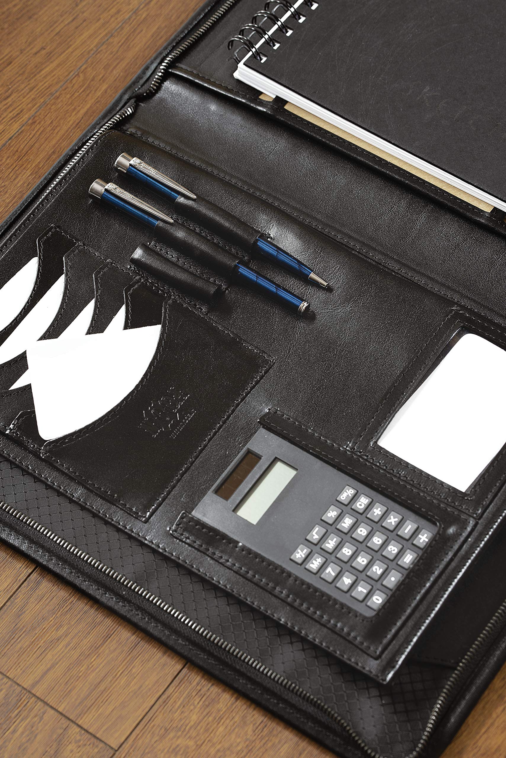 Premium Noda Leather A4 Portfolio - Professional Document Holder & Conference Folder with Built-in Calculator (Black) - Ideal for Business Meetings, Office Work & Presentations