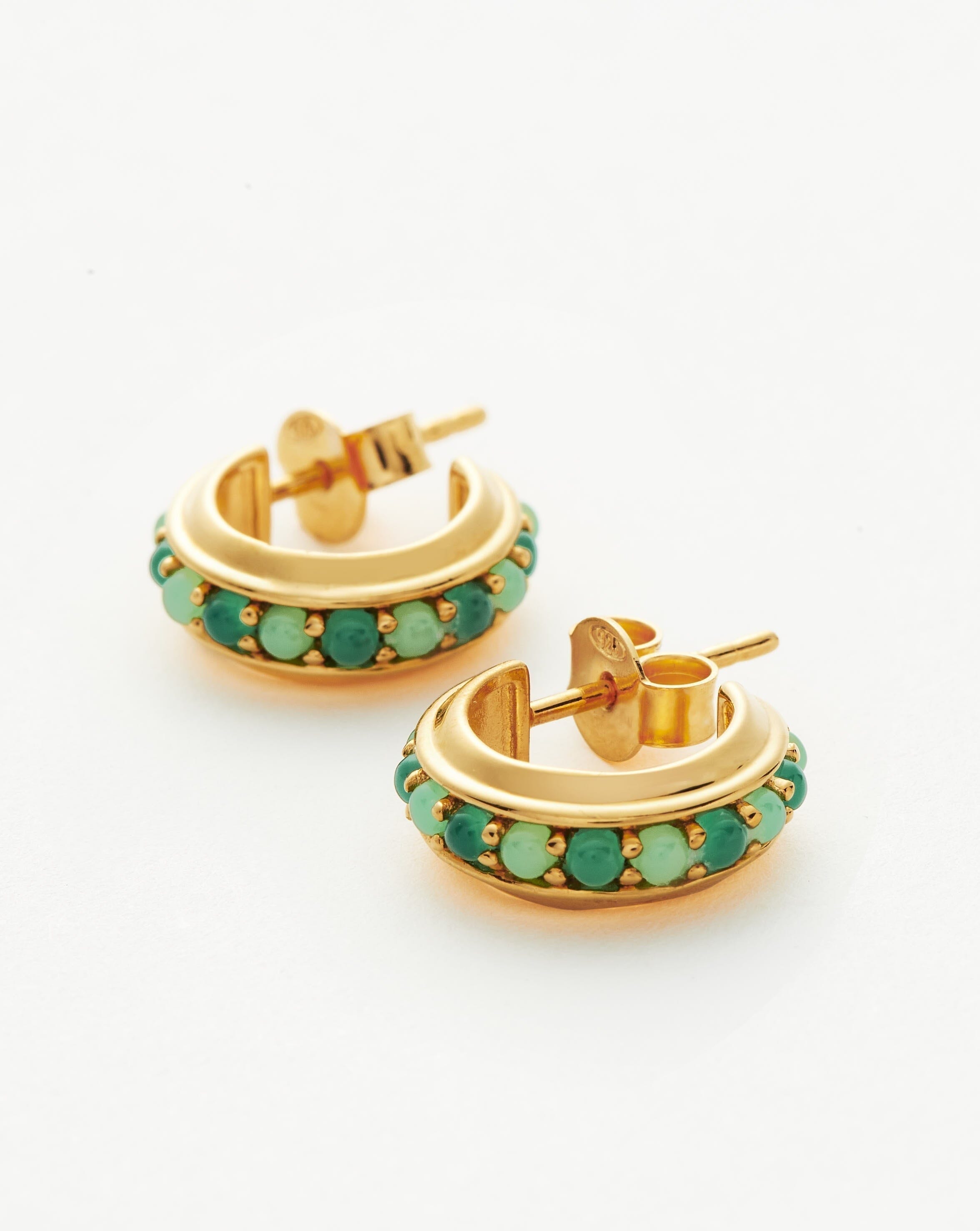 Hot Rox Gemstone Small Hoop Earrings - 18k Gold Vermeil Green Onyx & Chalcedony Dainty Hoops for Women | Elegant Everyday Jewelry, Perfect for Office, Date Night & Special Occasions