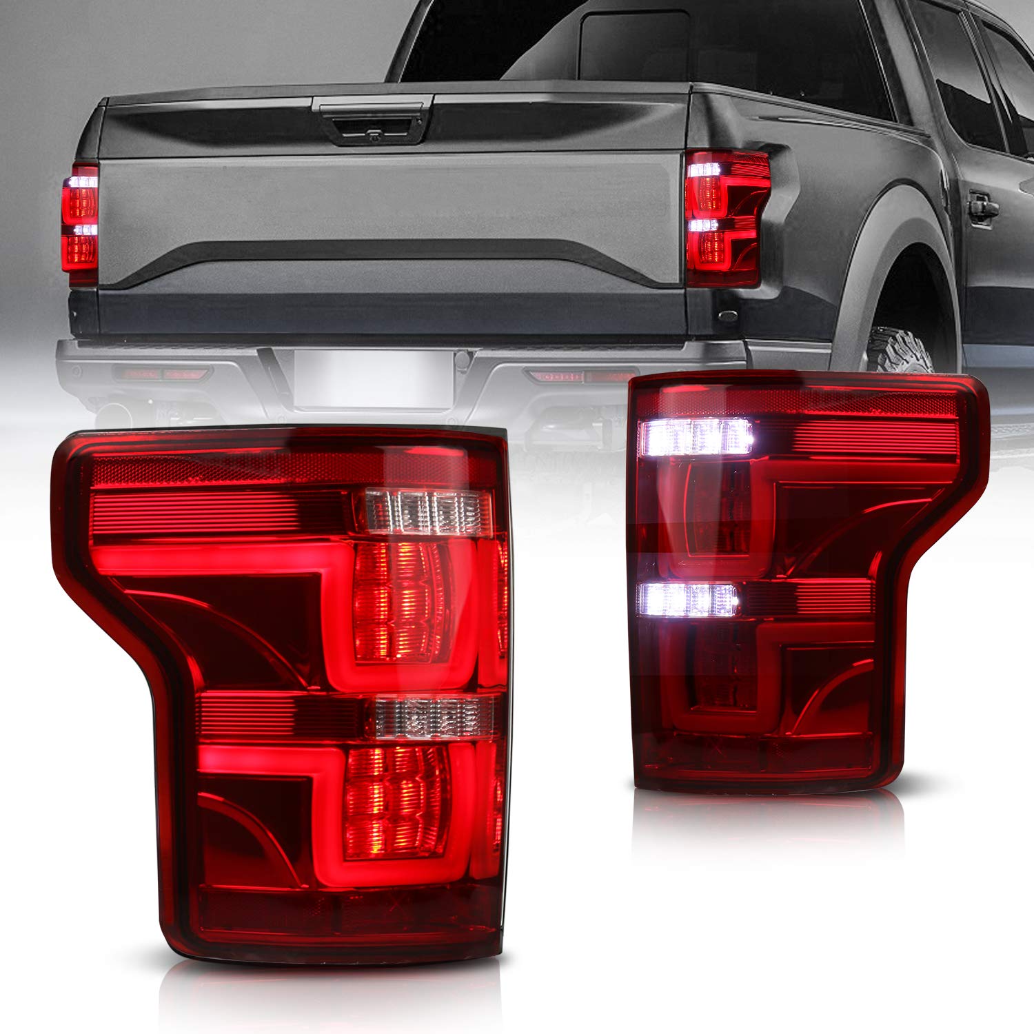 MOSTPLUS Full LED Tail Lights for Ford F-150 F150 2015-2017 - Red Clear Rear Lamp Assembly - Upgrade Your Truck's Style & Safety for Night Driving & Off-Road Adventures