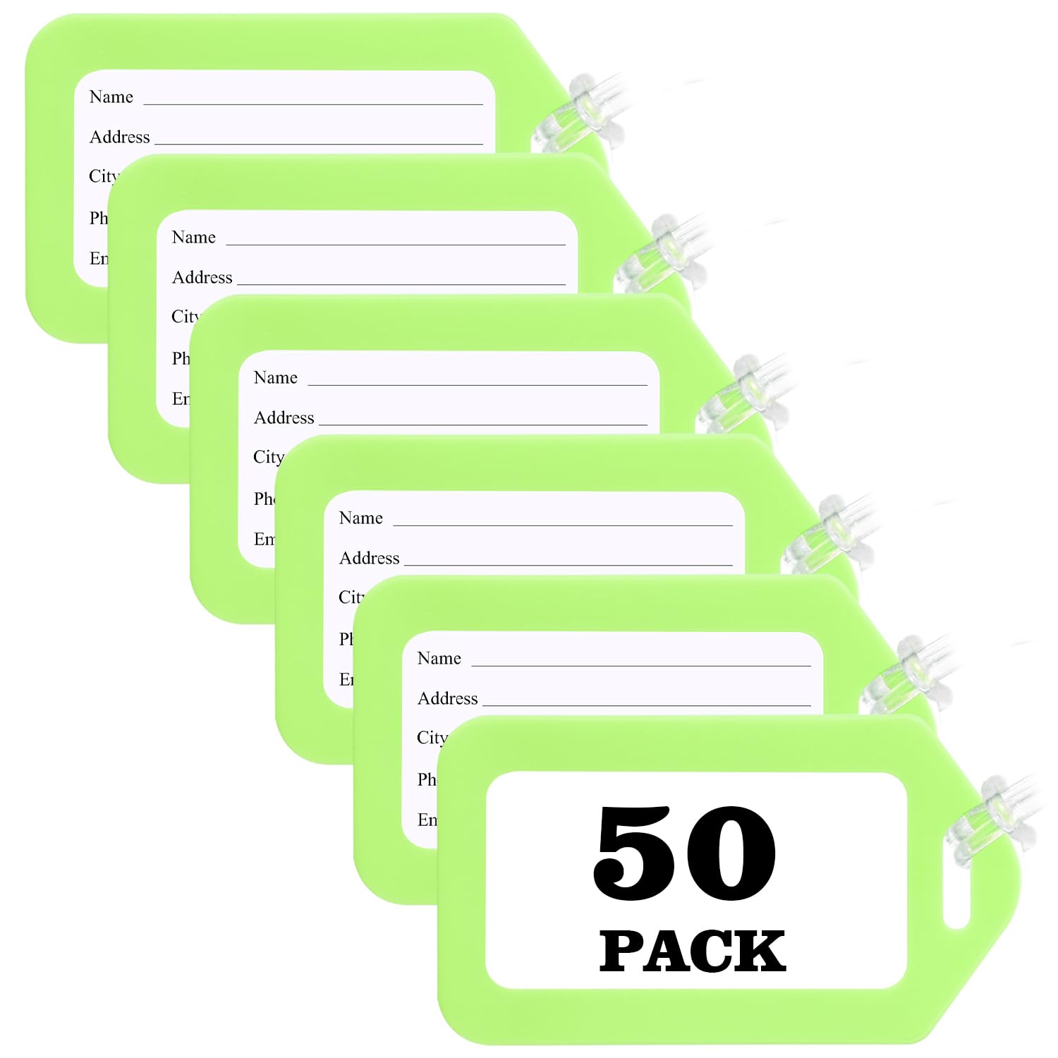 50 Pack Bright Luggage Tags for Suitcases - Durable Travel Bag Tags with ID Card Slot, Kids Name Tags for Backpacks & Luggage (Green) | Perfect for Family Vacations, School Trips & Business Travel Accessories