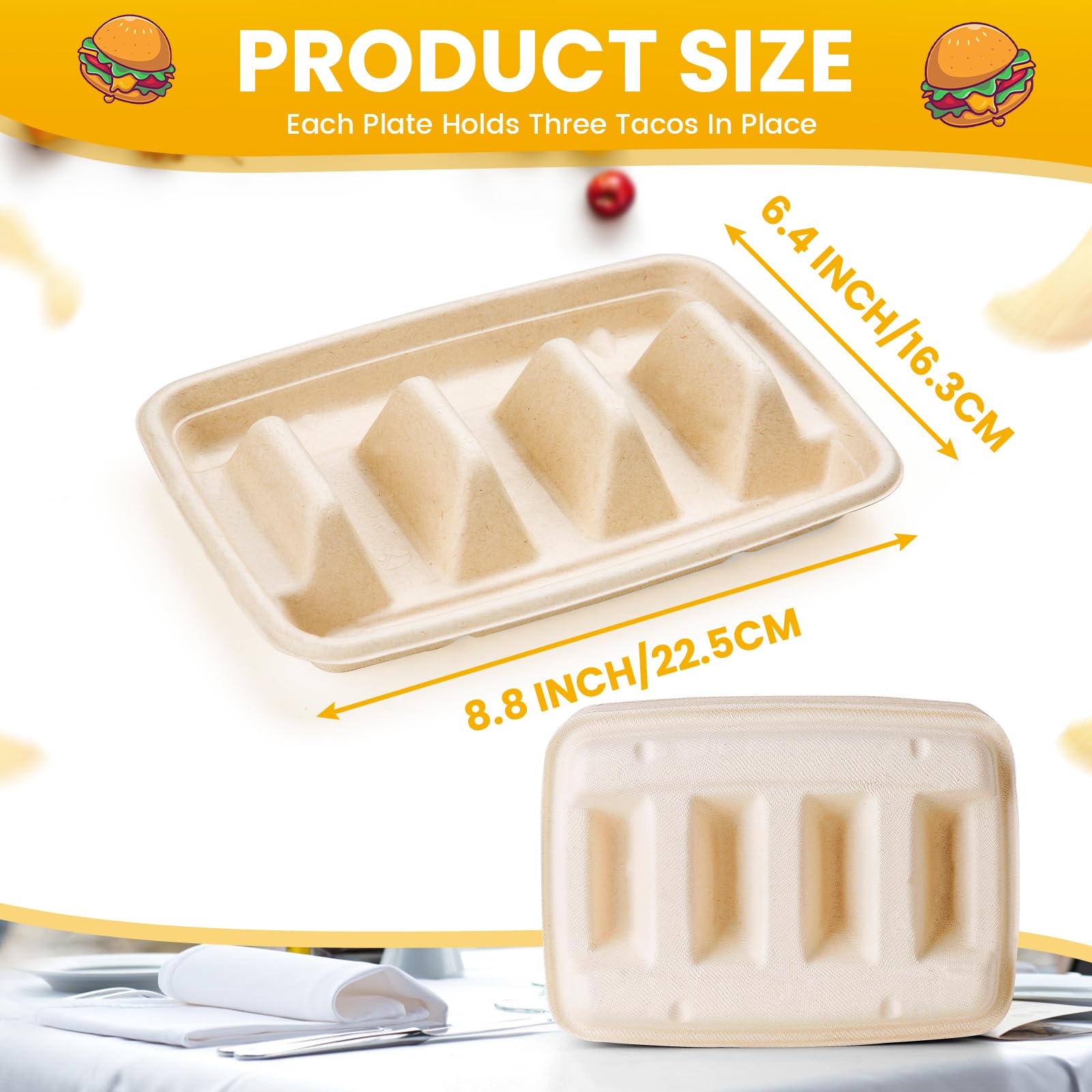 25-Pack Eco-Friendly Bagasse Fiber Taco Holders with 3 Dividers | Disposable Taco Stands for Parties, Taco Tuesday & Fiesta Serving | Perfect for Taco Bars, Buffets & Family Gatherings