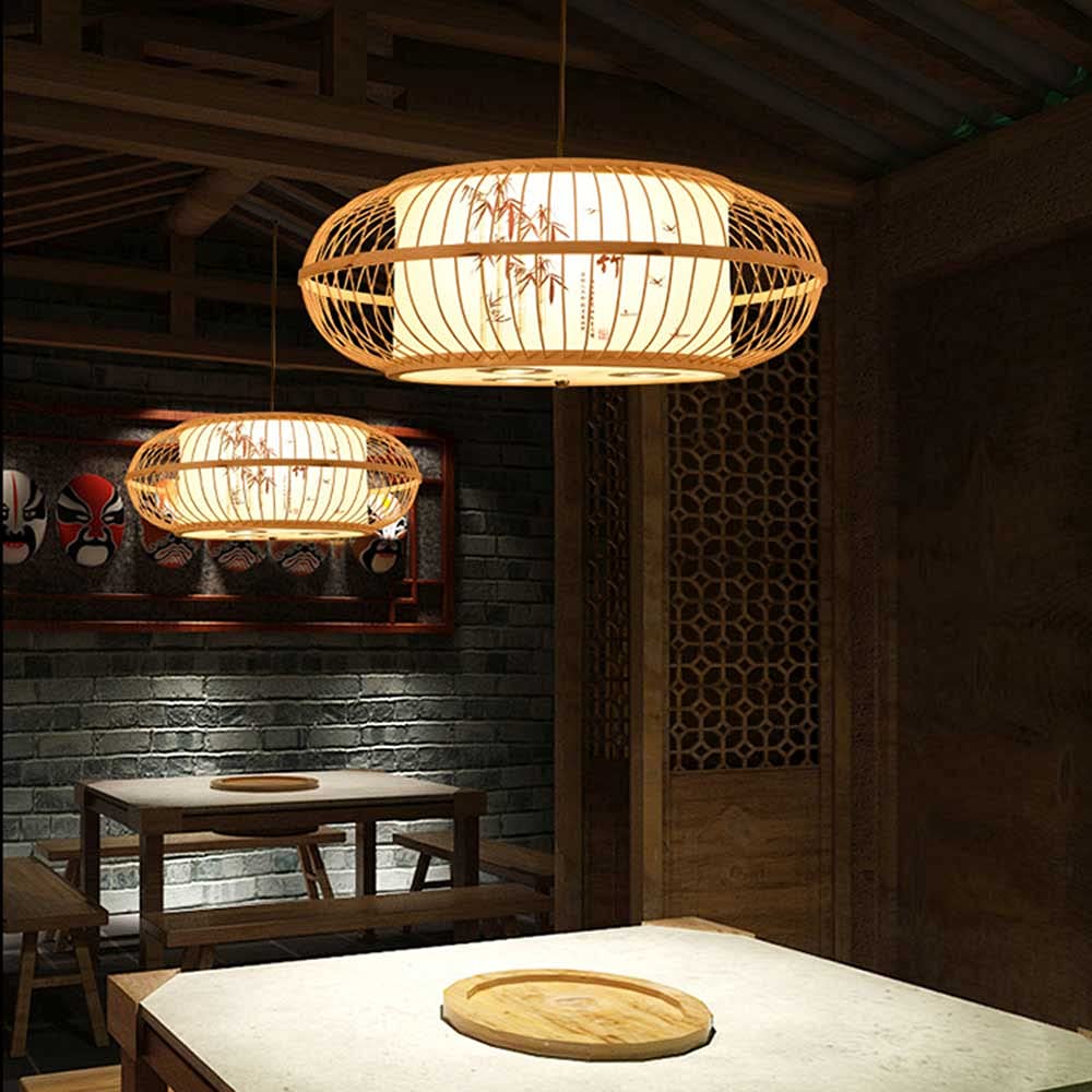 Modern LED Chandelier - Handmade Bamboo Pendant Light with Chinese Country Style, E27 Socket Hanging Lamp | Perfect for Dining Room, Bedroom & Boho Home Decor