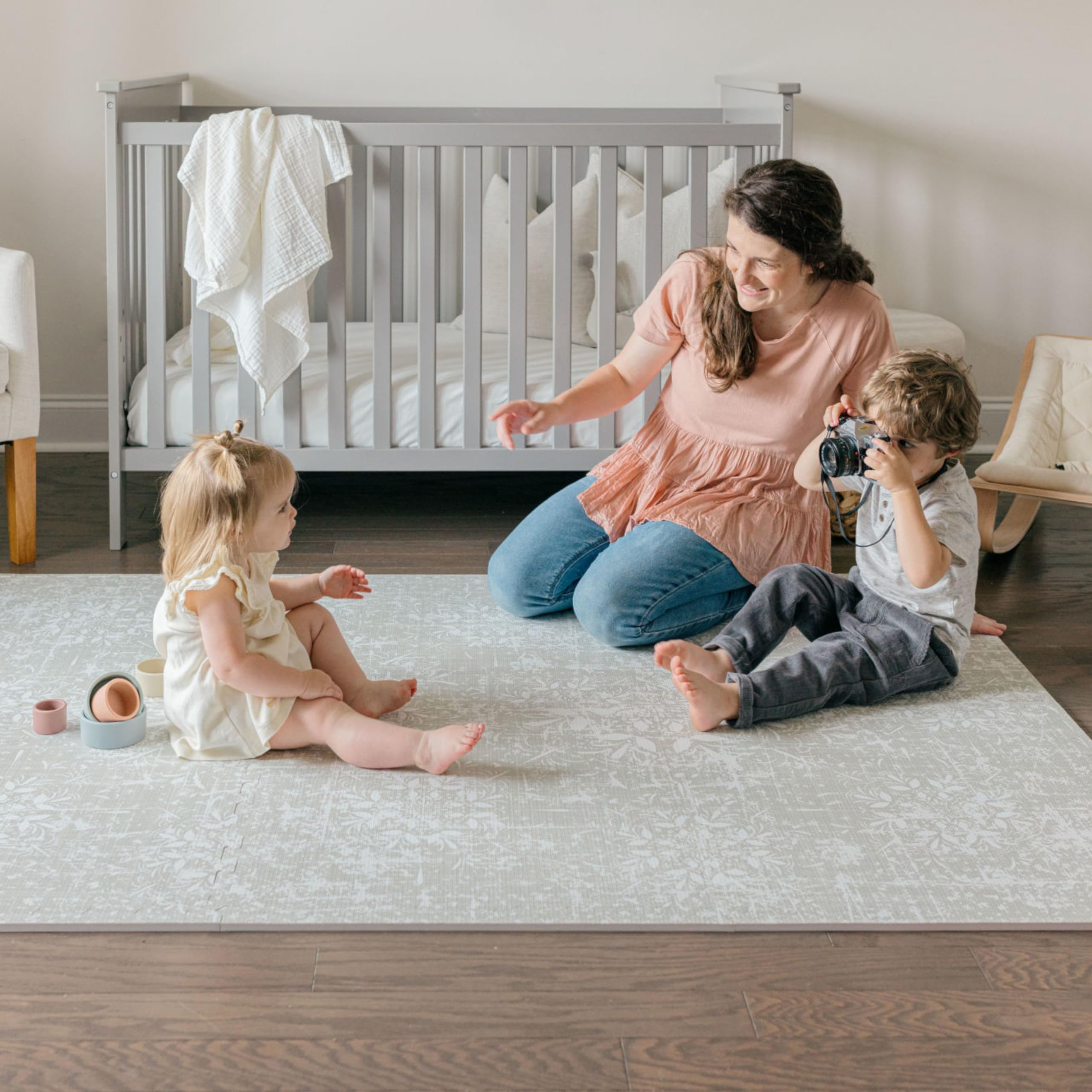 Premium EVA Foam Baby Play Mat 6x6ft - Non-Toxic Soft Floor Mat for Infants & Toddlers - Crawling Mat for Playroom, Nursery & Daycare - Perfect for Tummy Time, Learning & Safe Play - Waterproof & Easy to Clean - Eden Collection (Blue/Grey)