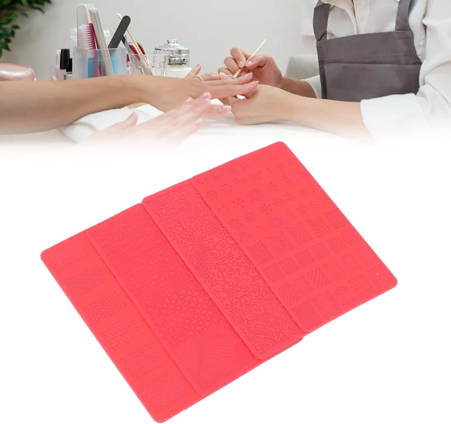 4PCS 3D Relief Nail Art Stencils - Soft Silicone Nail Printing Templates for DIY Salon Nail Design, Airbrush Nail Art, and Beauty Carving | Perfect for Home Manicures, Nail Salon Professionals, and Creative Nail Art Enthusiasts