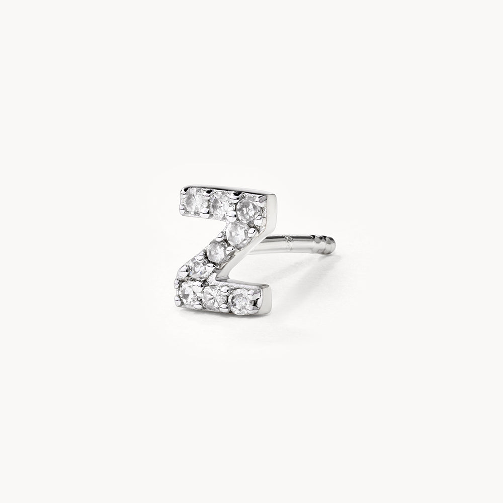 Diamond Letter Z Single Stud Earring in Sterling Silver - Perfect for Birthdays, Gifts & Personalized Jewelry
