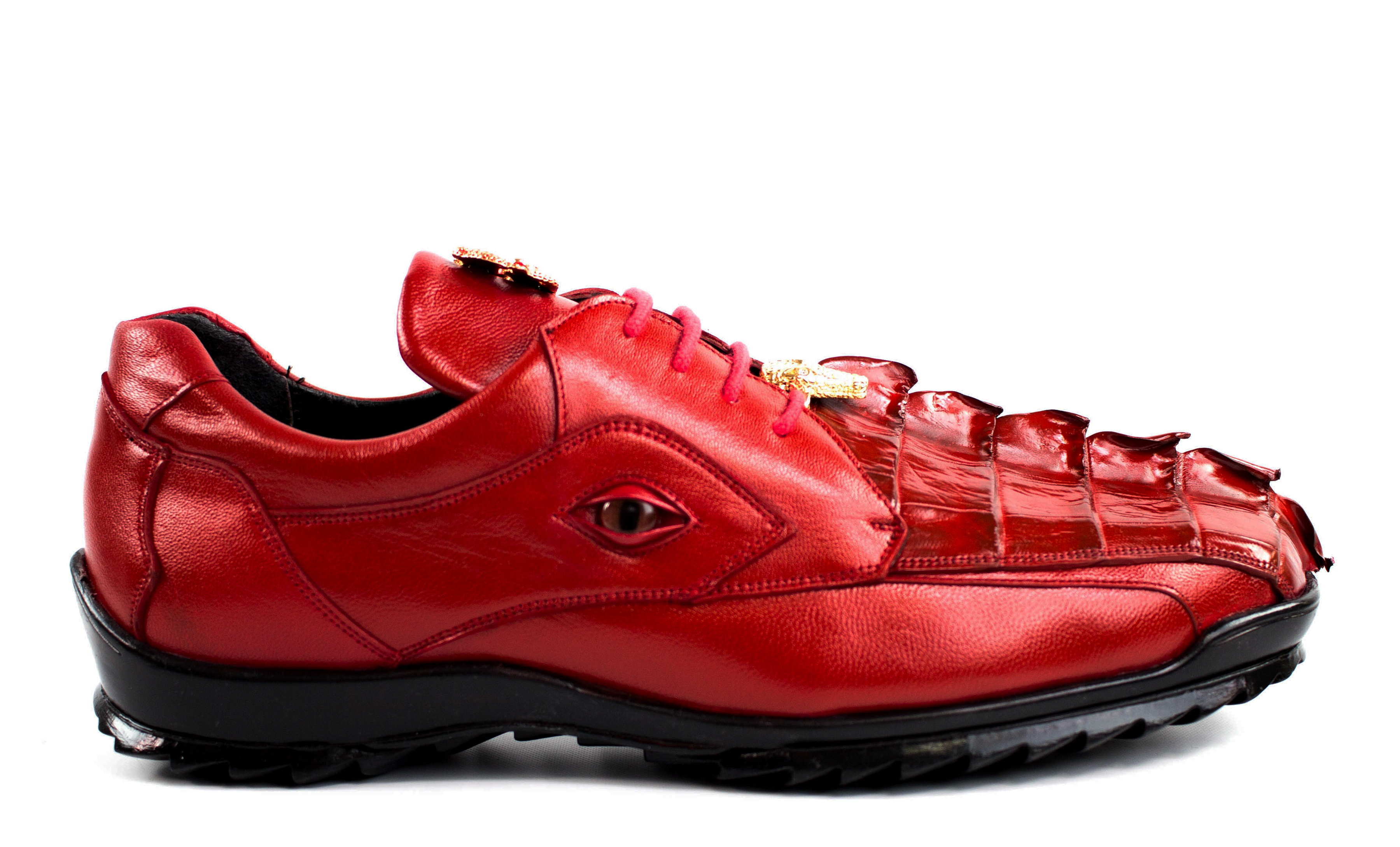 Belvedere Vasco Genuine Hornback Crocodile & Soft Calf Leather Sneakers in Red (336122) - Luxury Men's Dress Shoes for Formal Occasions & Business Events