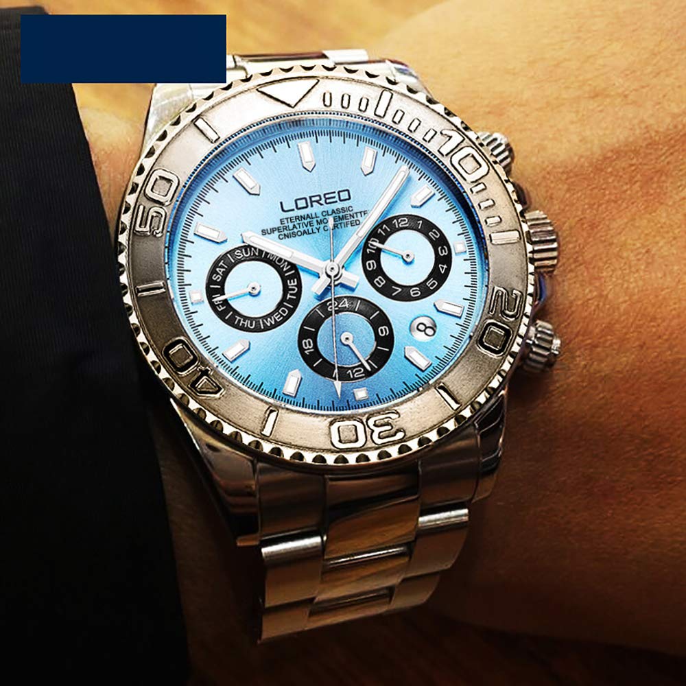 LOREO Men's Automatic Watch - Stainless Steel, Sapphire Glass, Ceramic Bezel, Date Display, Waterproof Military Dive Watch for Men | Perfect for Swimming, Diving & Everyday Wear