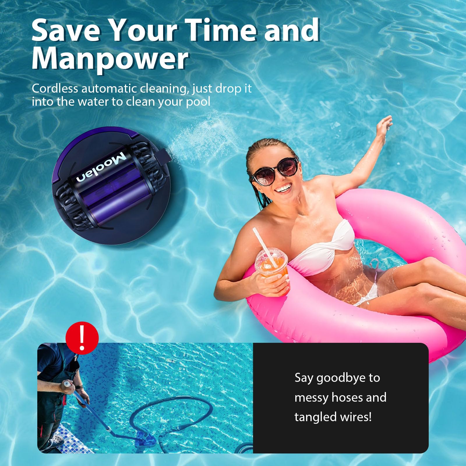 MOOLAN X1 Cordless Robotic Pool Vacuum Cleaner - 120 Min Runtime, Dual-Motor, Self-Parking for Above/In-Ground Pools up to 914 Sq Ft - Ideal for Weekly Pool Maintenance & Quick Cleanups