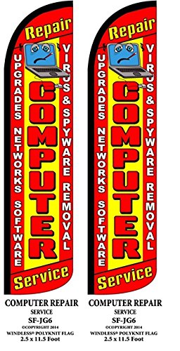 Professional Computer Repair Service - 2 Pack Windless Swooper Feather Flag Kit with Pole & Ground Spikes - Perfect for Storefronts, Events & Business Advertising