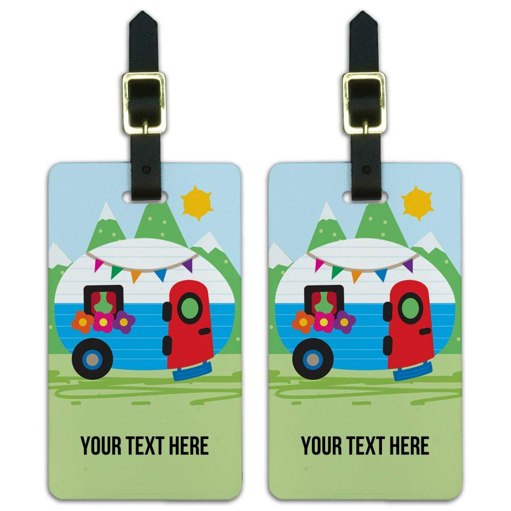 Personalized Retro Camper RV Luggage Tags - Set of 2 Custom ID Cards for Travel, Suitcases & Backpacks - Perfect for Camping Trips & Road Adventures