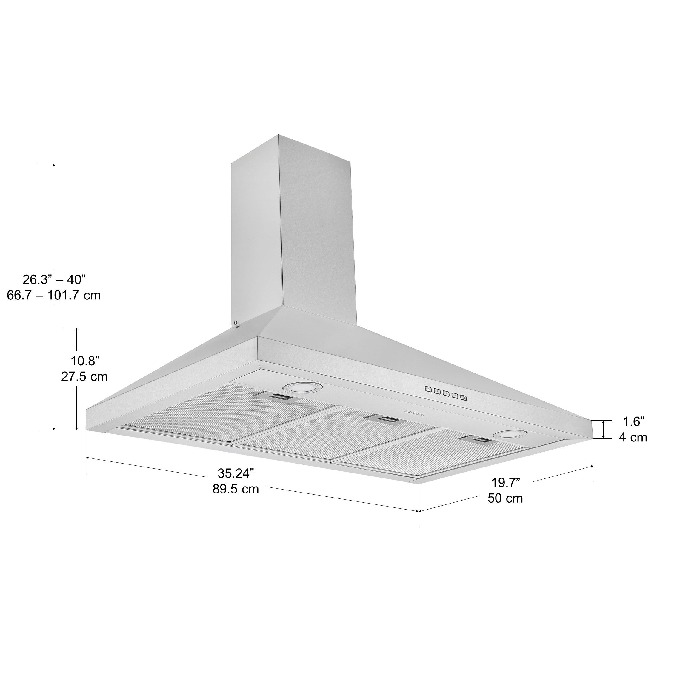 36 Inch Stainless Steel Convertible Wall Mount Pyramid Range Hood - Powerful Kitchen Ventilation for Home Cooking & Grilling