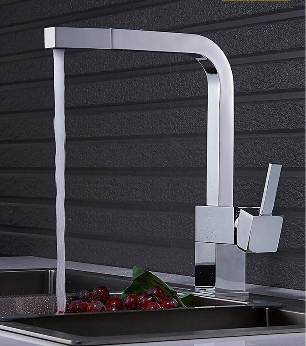 360 Degree Swivel Pull Out Kitchen Faucet - Chrome Square Sink Mixer Tap with Sprayer | Perfect for Washing Dishes, Filling Pots & Cleaning Vegetables